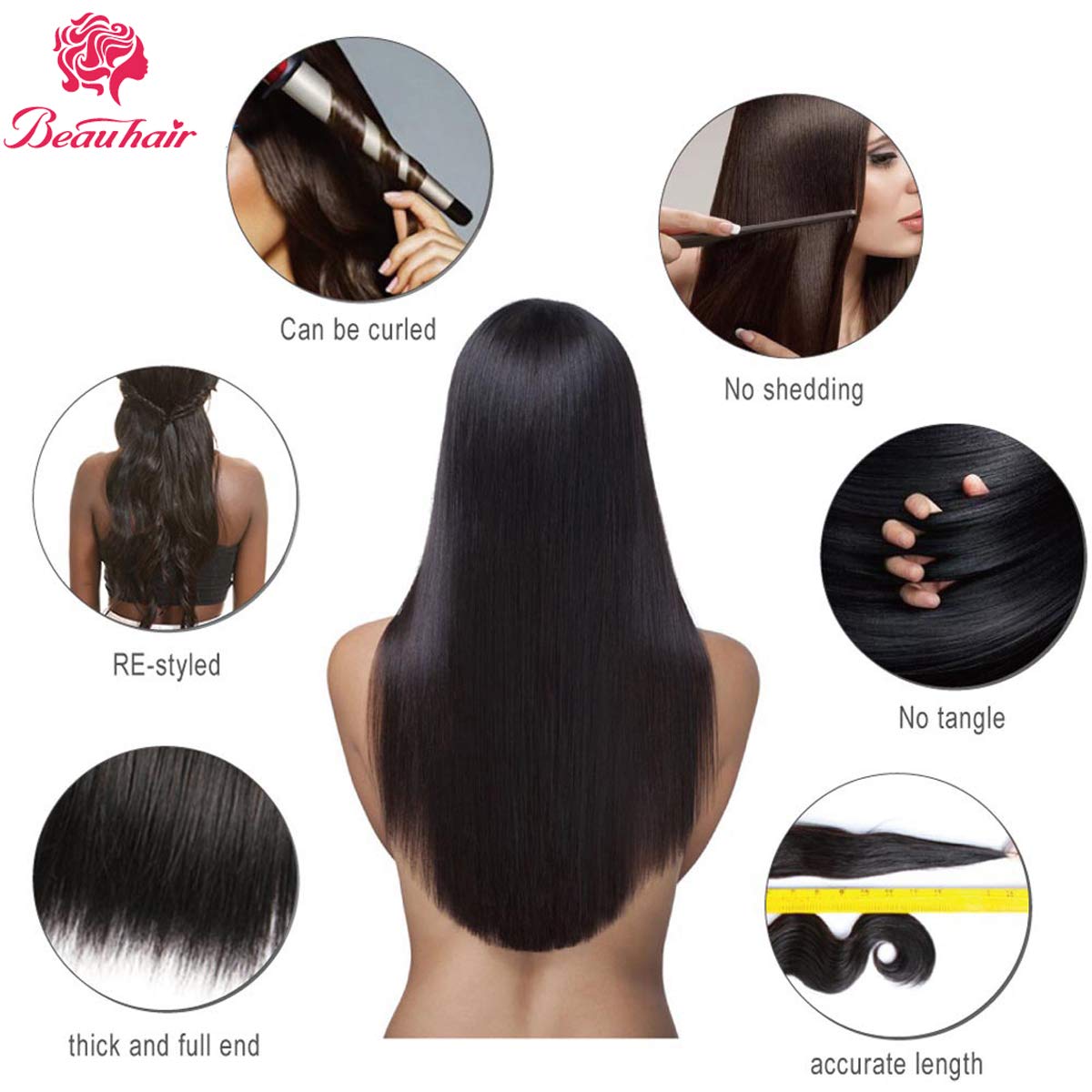 100% Brazilian Straight Virgin Human Hair Bundles with Lace Closure (22