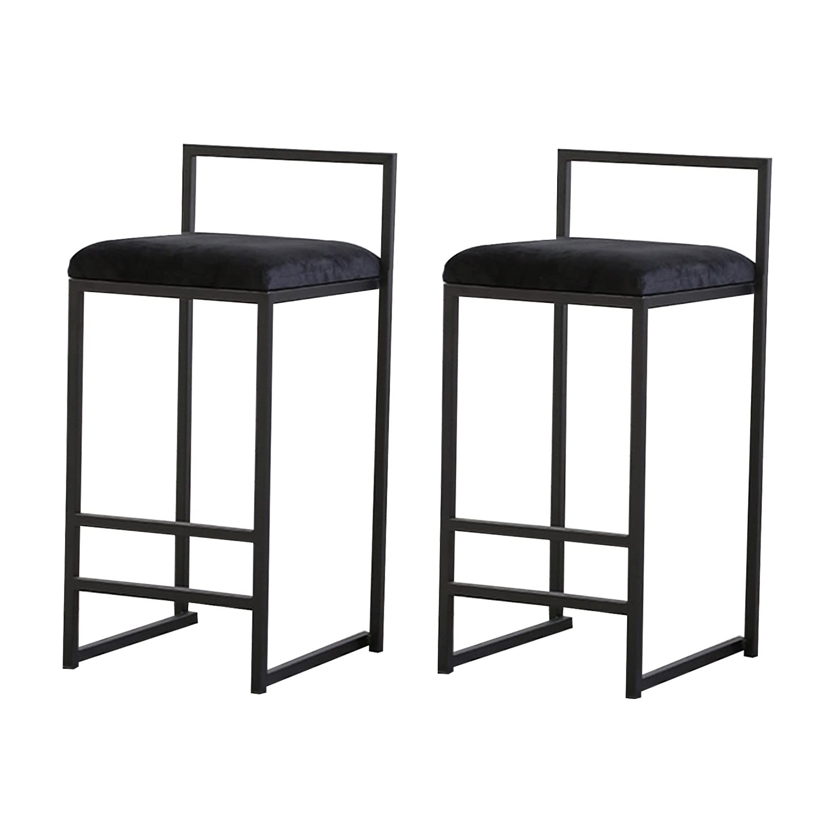 DASHADAO Set of 2 Black Velvet Kitchen Island Counter Chairs with Metal Legs & Footrest - Modern Breakfast Bar Stools for Dining, Kitchen Decor & Small Space