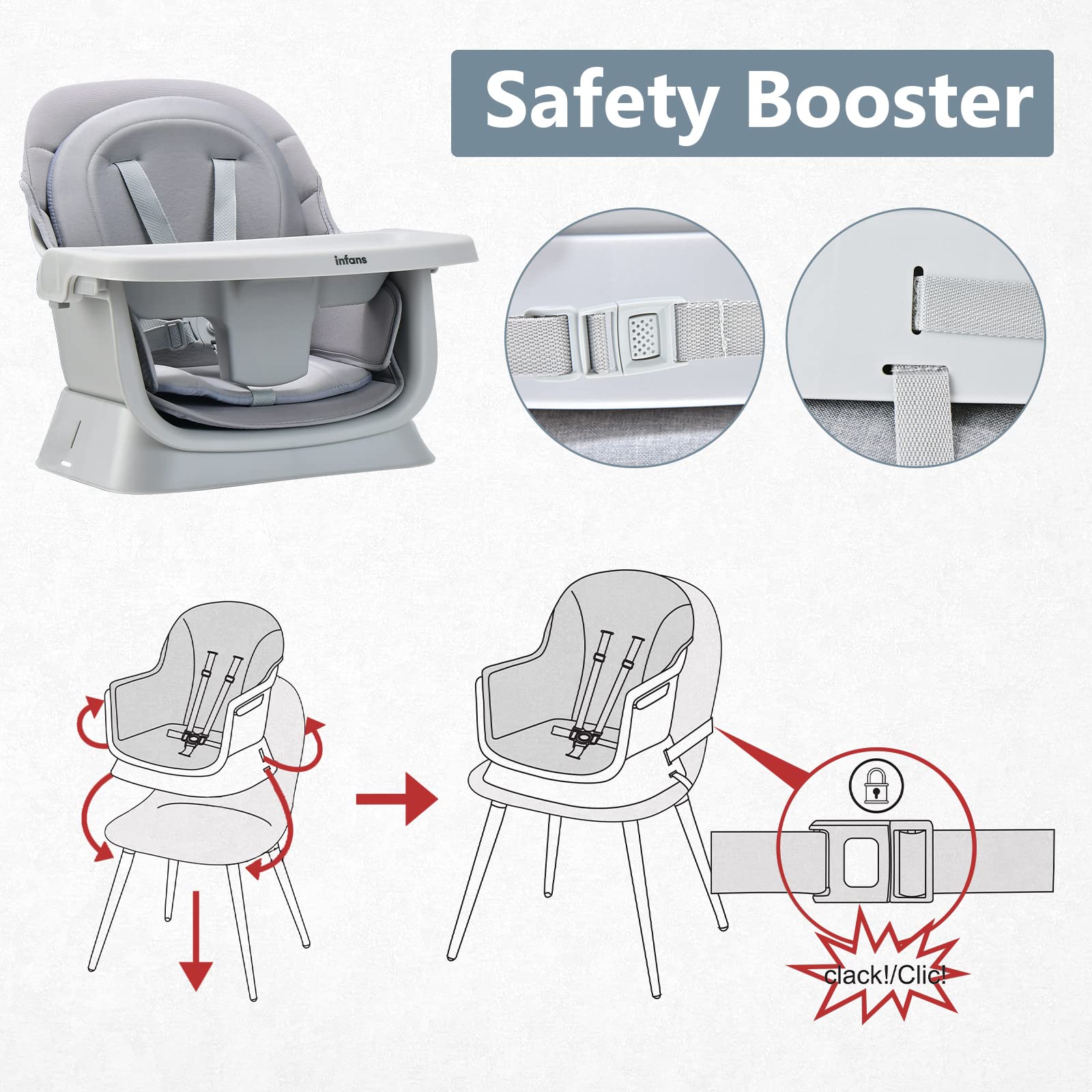 INFANS 8-in-1 Convertible Baby High Chair & Toddler Booster Seat with Removable Tray - Multifunctional Dining, Play & Learning Table for Infants - Perfect for Mealtime, Playtime & Building Blocks Activities
