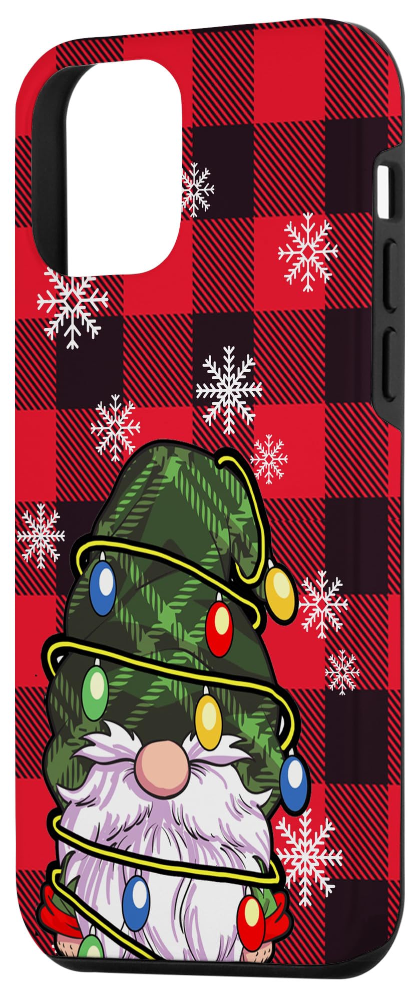 iPhone 12 Mini Christmas Gnome Phone Case - Festive Red Buffalo Plaid with LED Lights | Perfect Holiday Gift for Christmas & Winter Celebrations