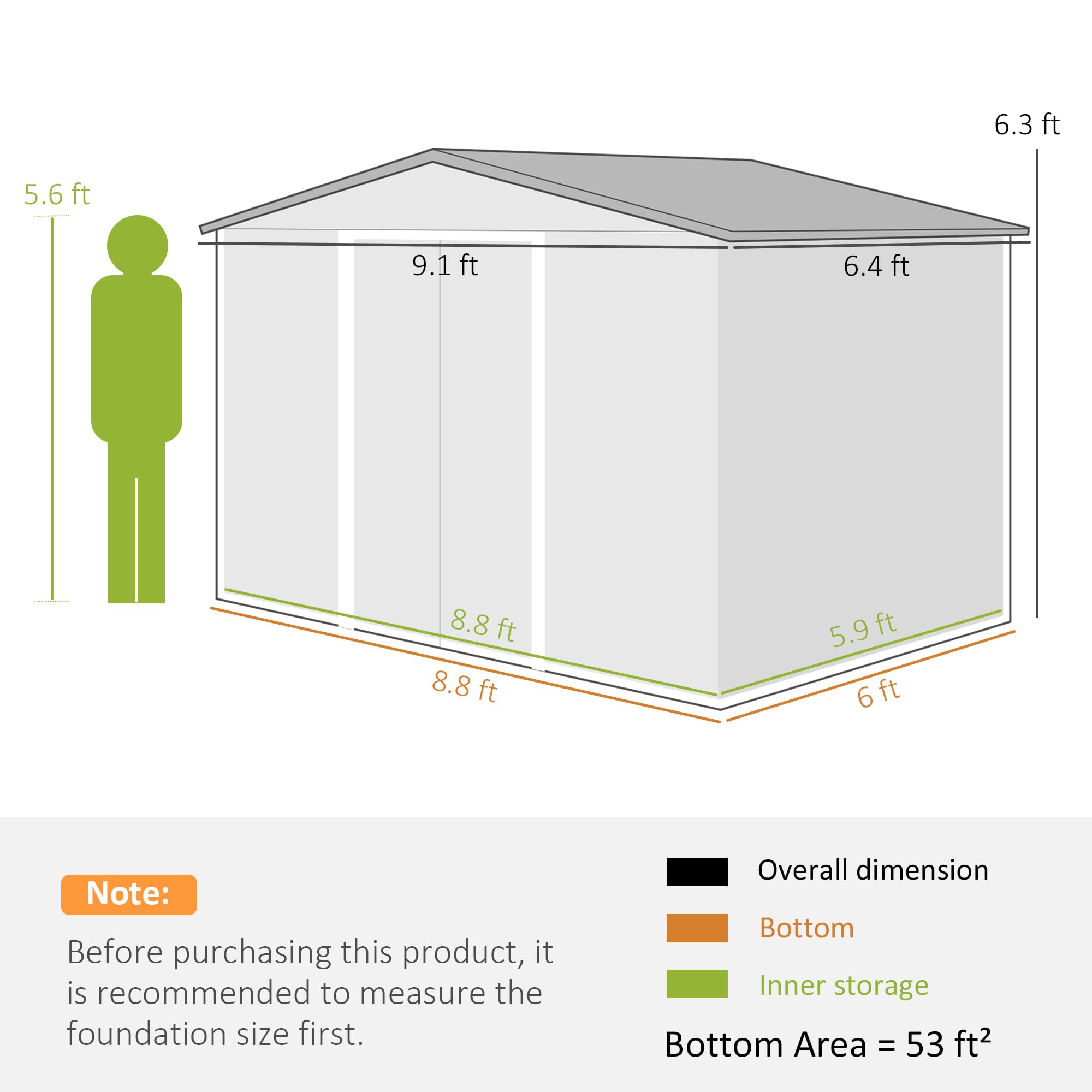 Outsunny 9' x 6' Outdoor Storage Shed - Heavy Duty Metal Garden Tool Shed with Foundation Kit, Double Lockable Doors & Sloping Roof - Perfect for Backyard, Patio, Lawn & Yard Organization (Yellow) | Weatherproof Storage for Gardening Tools, Lawn Equipment & Outdoor Supplies