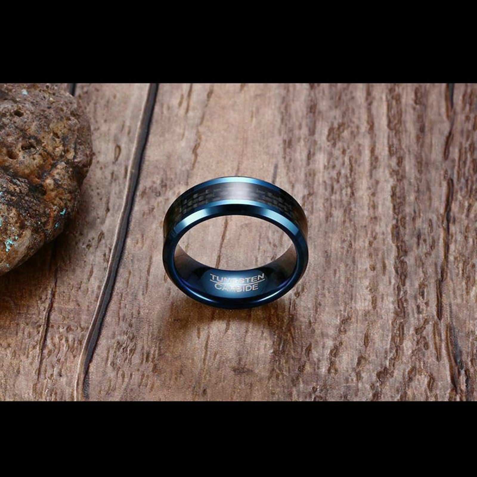 His and Her Tungsten Wedding Bands with Carbon Fiber Inlay - Blue & Black Engagement Rings for Couples - Personalized Engraved Matching Rings Set - Perfect for Anniversaries, Proposals & Romantic Gifts