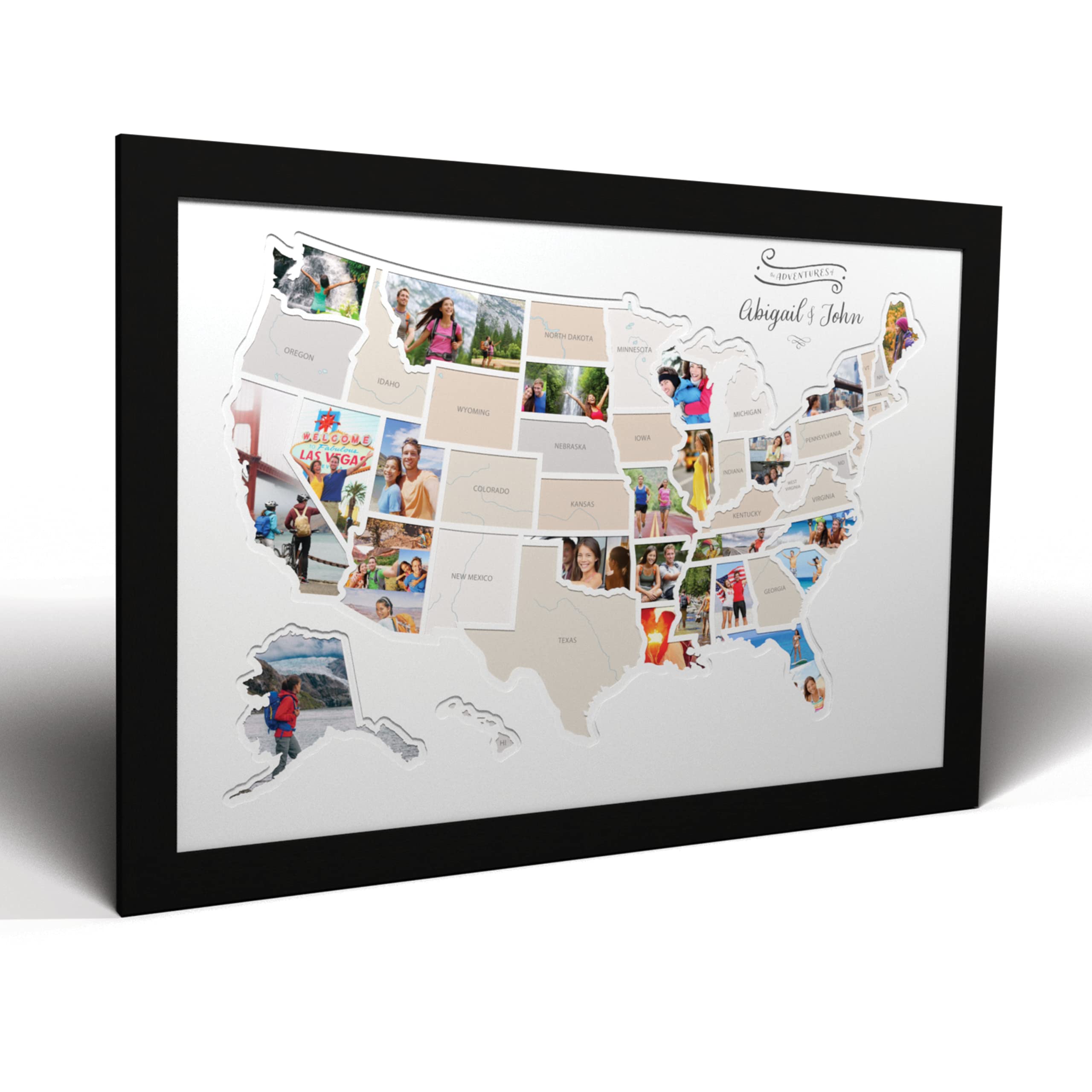 Personalized 50 States USA Photo Map - Custom American Made Wall Art - White Frameless Version - Perfect for Home Decor, Office Gifts & Travel Memories