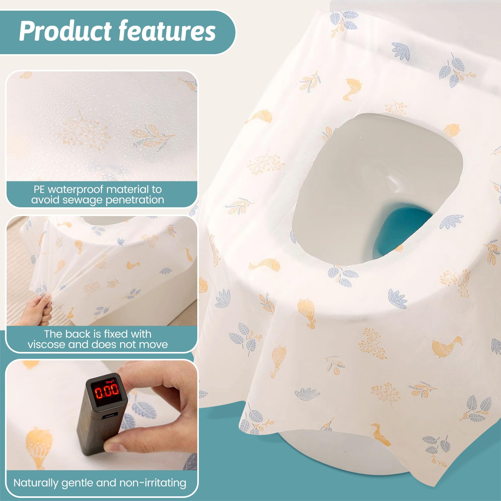 60 Pcs Disposable Toilet Seat Covers - Large Waterproof Toilet Seat Protectors for Toddlers, Kids & Adults | Portable, Individually Wrapped | Ideal for Potty Training, Public Restrooms, Travel & Camping