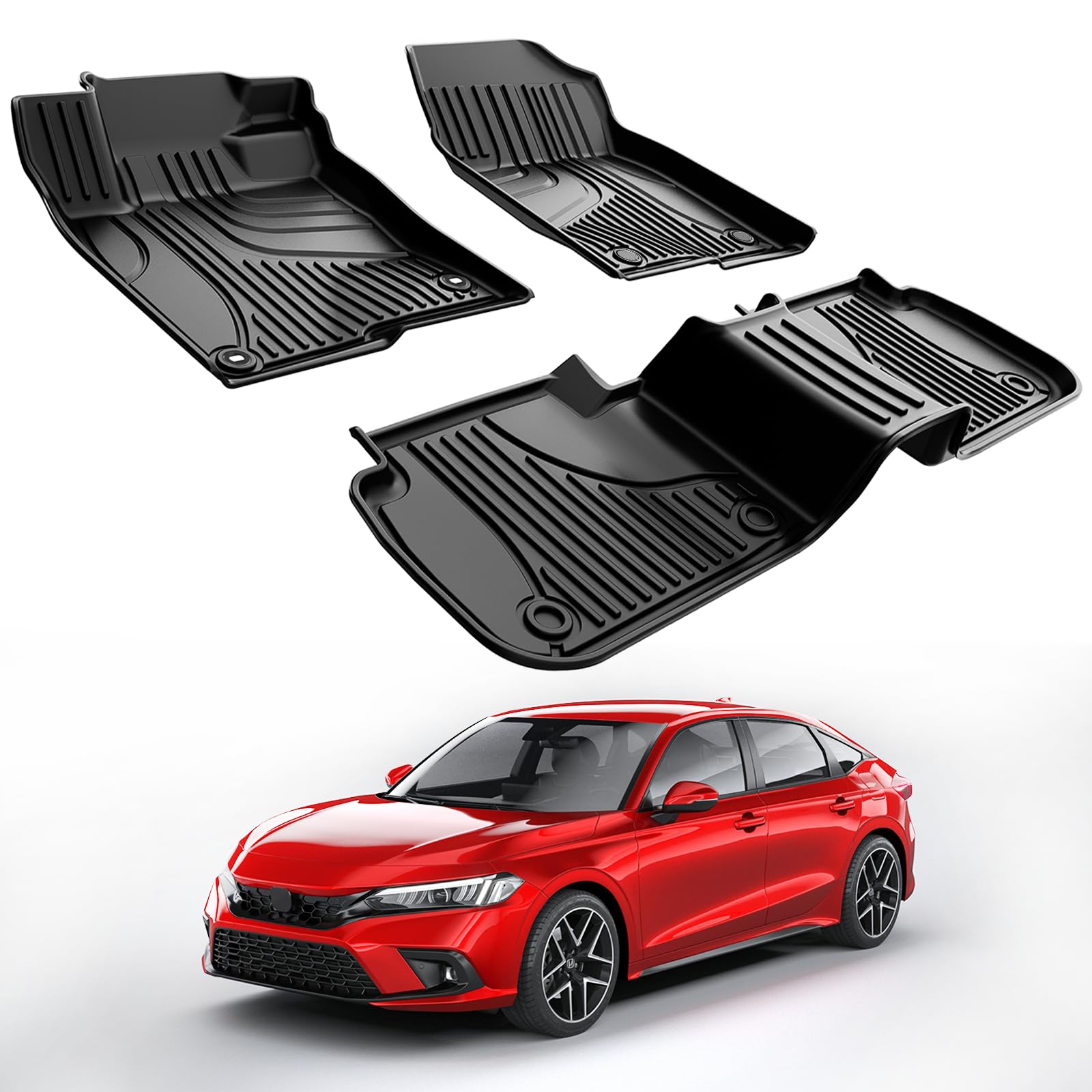 2022-2025 Honda Civic Sedan & 2023-2024 Acura Integra All Weather Floor Mats - TPE Rubber Floor Liners, Non-Slip, Odorless, Full Set (Black) - Perfect for Daily Commuting, Road Trips & All-Season Protection (Fits Sedan Models with Rear USB Ports, Not for Hatchback)