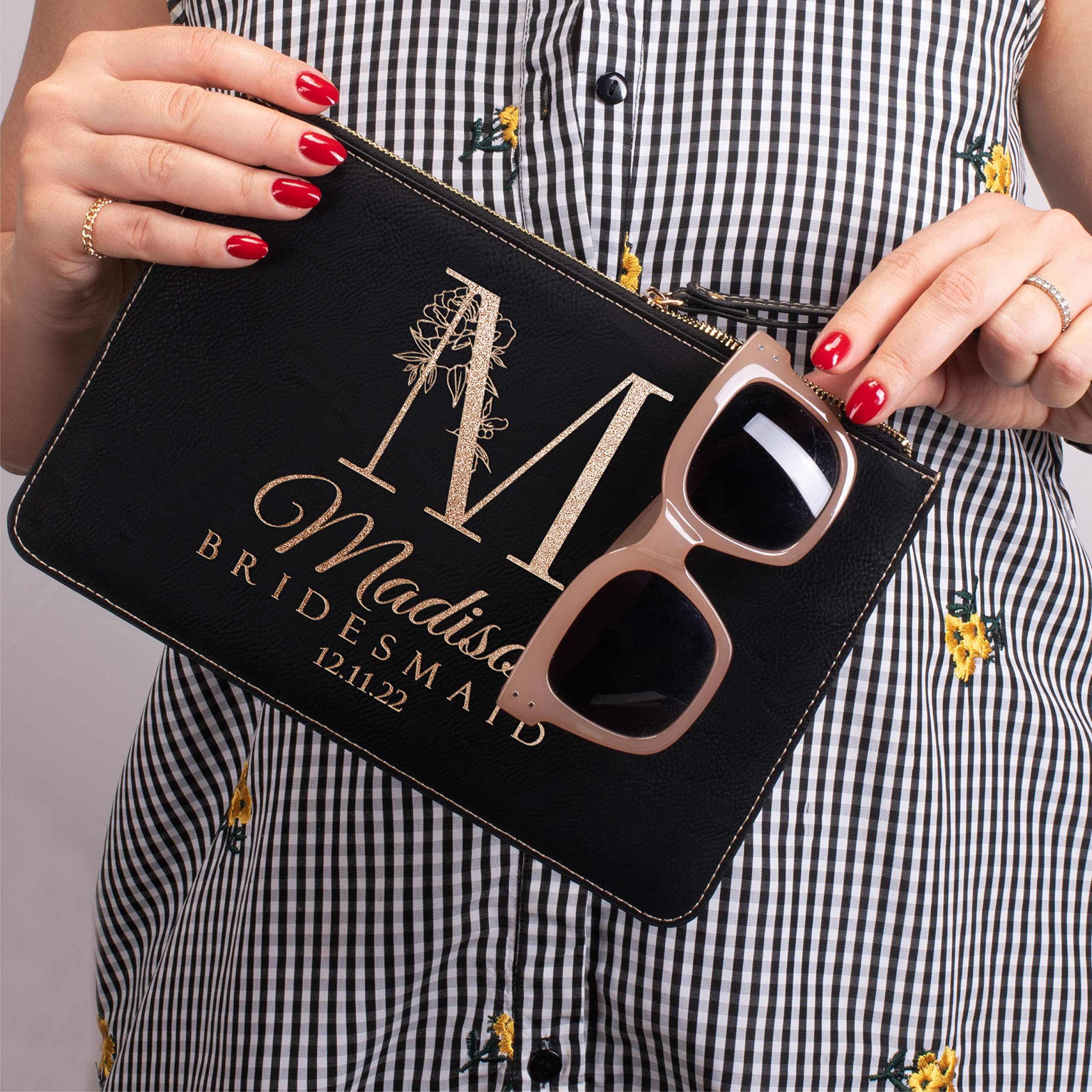 Personalized Bridesmaid Gifts Set of 6 - Custom Wristlet Clutch Purses & Makeup Bags for Wedding Party - Rustic Bridal Shower, Bachelorette Party & Proposal Gifts - Perfect for Wedding Accessories & Thank You Presents