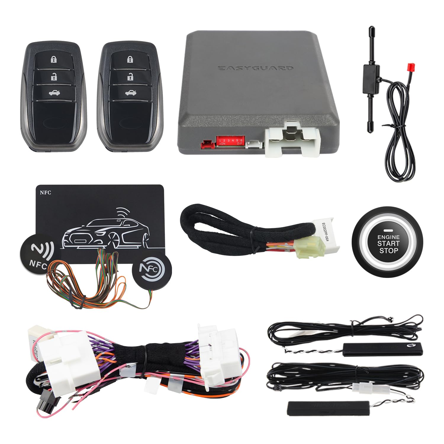 EasyGuard EC002PP-T2 Remote Starter PKE Kit with Push Start Button - Compatible with Key Start Toyota Camry 2018-2020 (CAN Bus System) | Perfect for Keyless Entry, Remote Engine Start & Convenient Parking