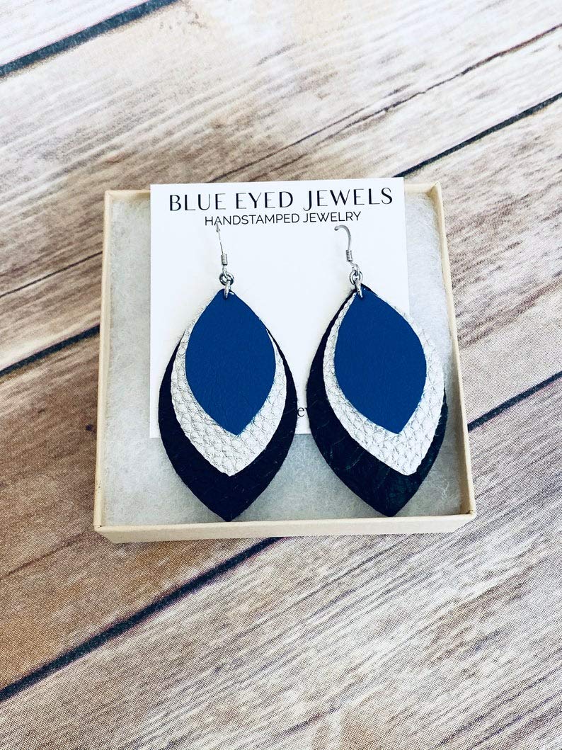 Black Layered Faux Leather Earrings for Women - Stylish Silver Leather Dangle Earrings for Fall & Winter Fashion - Perfect for School Spirit, Office Wear & Casual Outfits