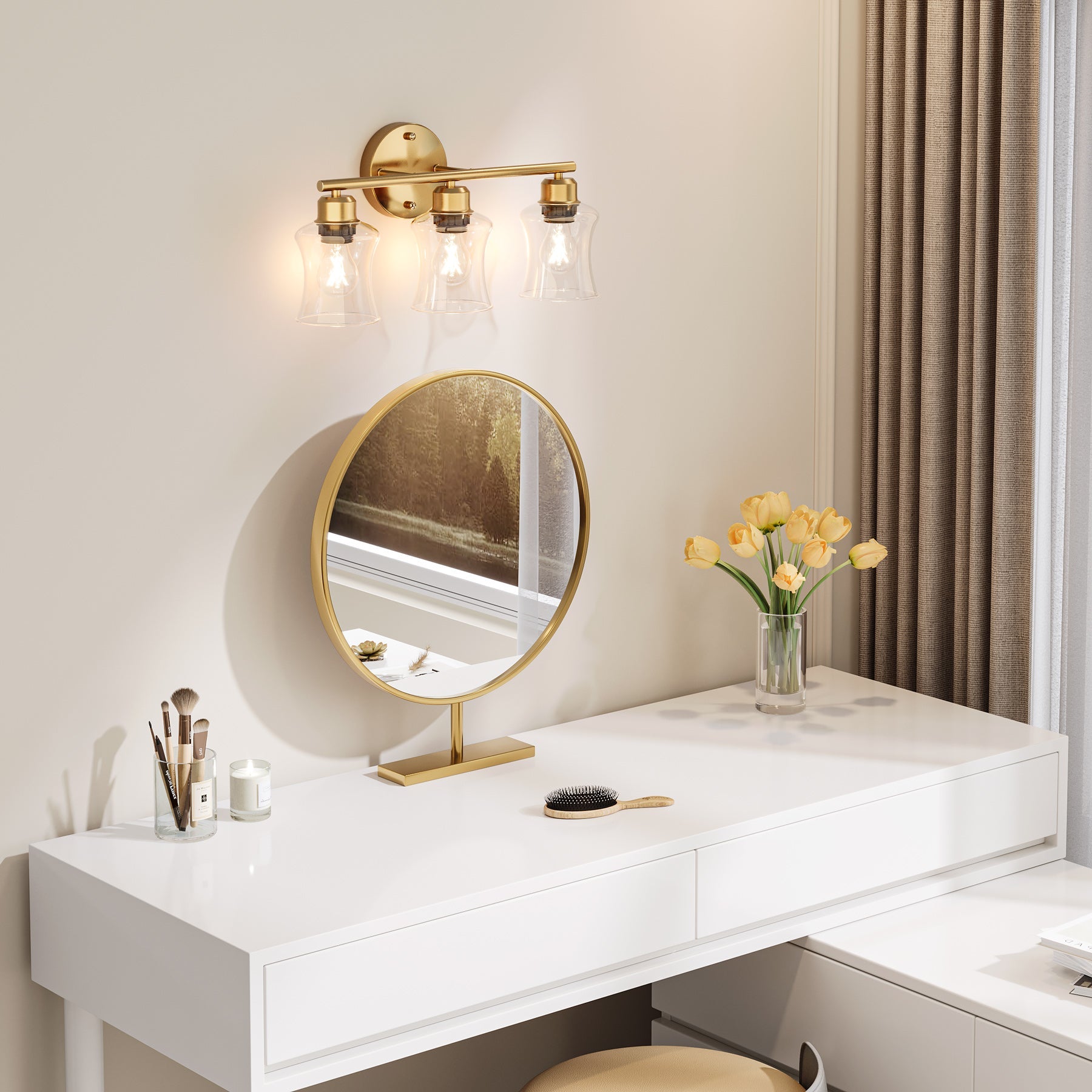 Modern 3-Light Bathroom Wall Sconce with Clear Glass Shades - Perfect for Vanity, Powder Room & Hallway Lighting