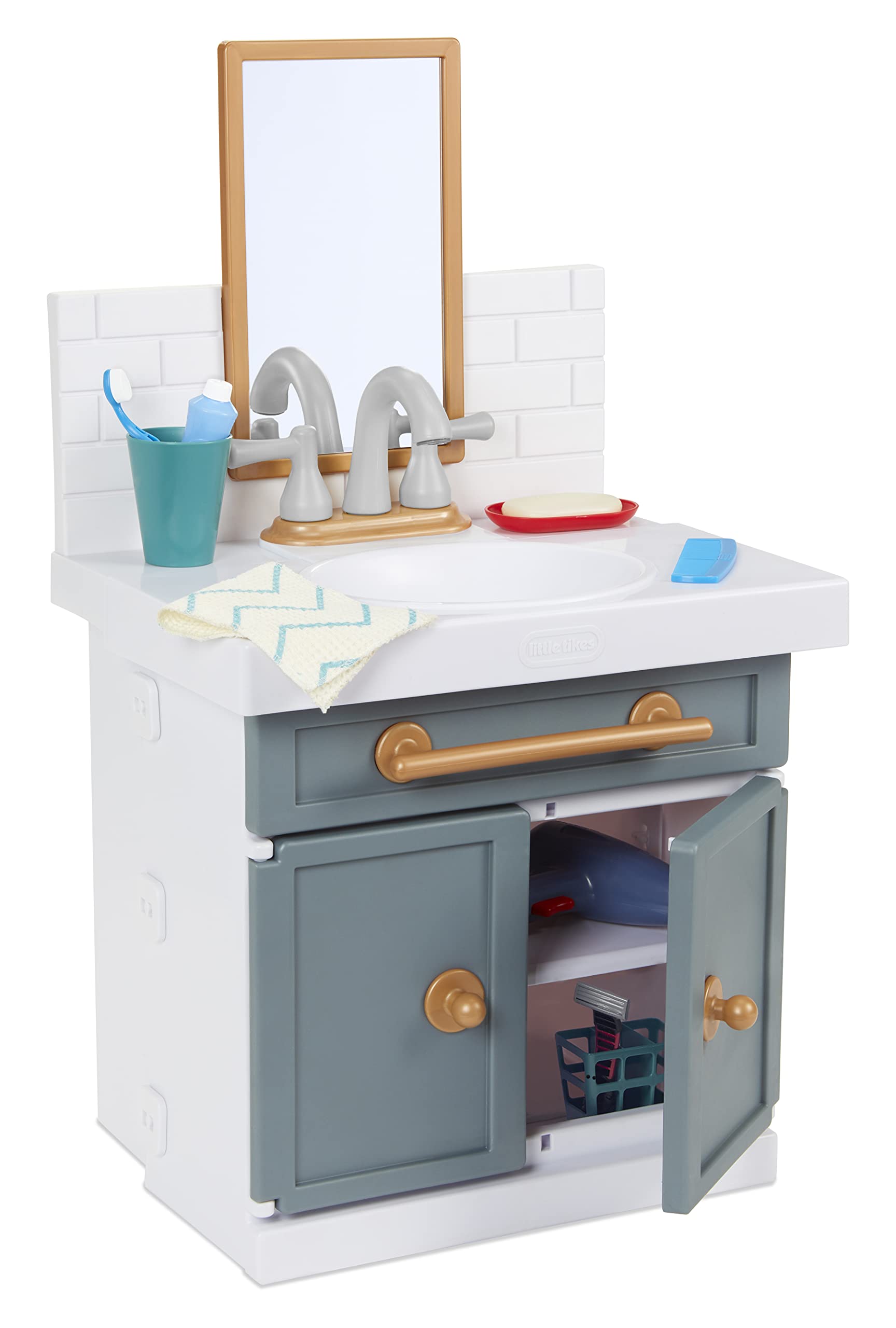 **Little Tikes First Bathroom Sink Toy for Kids - Real Working Faucet, 12 Pretend Play Accessories, Interactive Learning Toy for Toddlers Ages 2+ (Grey) - Perfect for Role Play & Early Childhood Development**