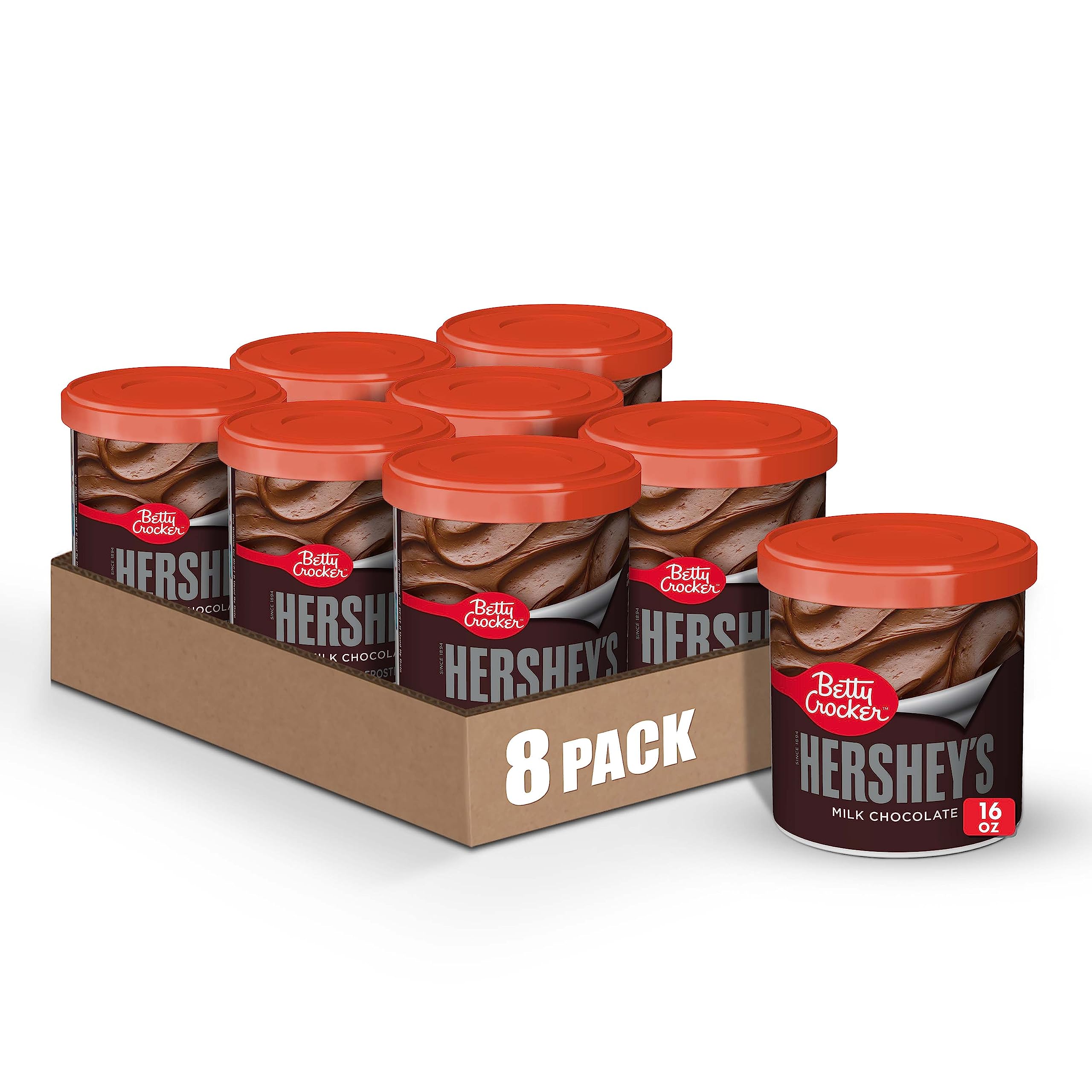 Betty Crocker Gluten Free Hershey's Milk Chocolate Frosting - 16 oz (Pack of 8) - Perfect for Cakes, Cupcakes & Dessert Toppings