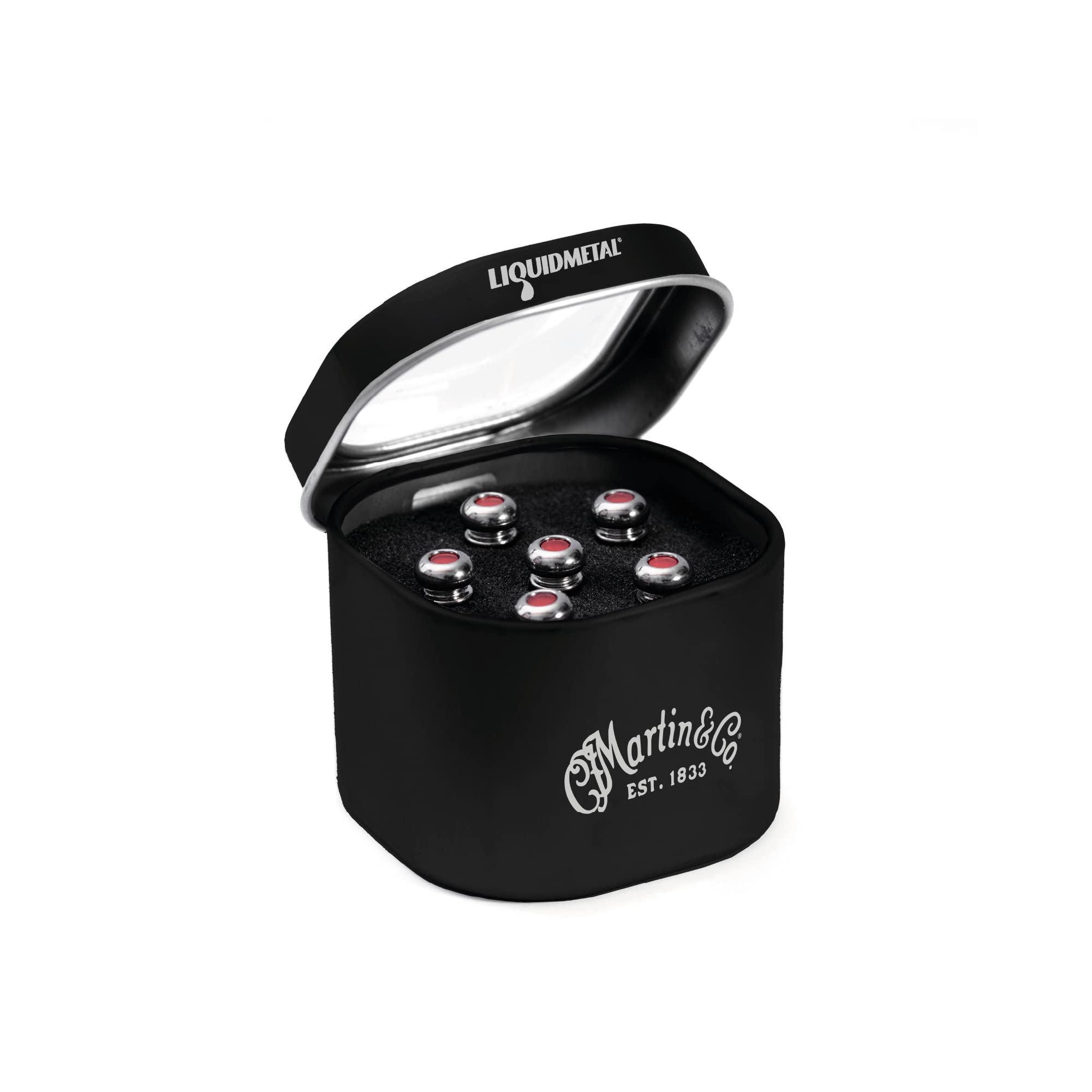 Martin Guitar LUXE by Martin Acoustic Guitar Bridge Pins Set - 6 Chrome Pins with Red Inlay for Enhanced Tone & Sustain | Perfect for Guitar Maintenance, Upgrades & Professional Performances