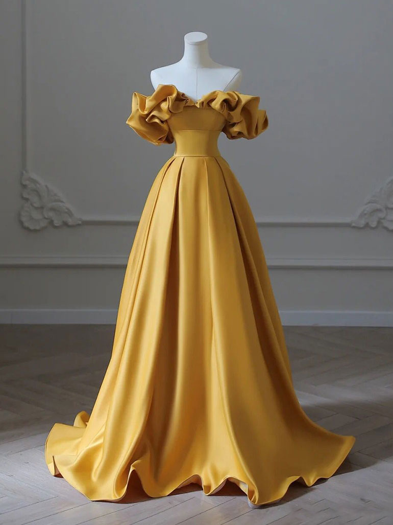 Elegant Satin Yellow Long Prom Dress - A-Line Formal Graduation Party Gown for Women | Perfect for Prom Night, Homecoming, and Special Occasions