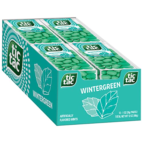 Tic Tac Wintergreen Breath Mints - Fresh On-The-Go Mint Candy, 1 Ounce (12 Count Pack) - Perfect for Travel, Office & After Meals