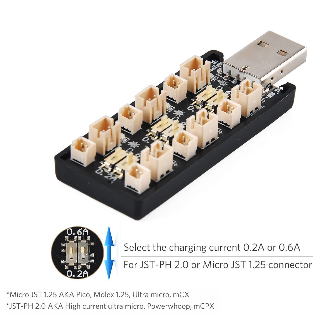 CrazyPony 6 Channel 1S LiPo USB Charger - Fast Charging for Tiny Whoop, Blade Inductrix & Micro JST Connectors | Perfect for Drone Racing & FPV Flying Enthusiasts