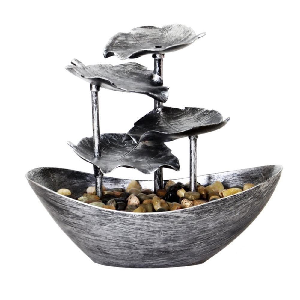 Zongshengshop Silver Desktop Fountain - Lotus Leaf Shaped Tabletop Waterfall with LED Lights | Home Office Decor, Meditation Zen Fountain, Porch & Living Room Decoration | Relaxing Water Feature for Stress Relief