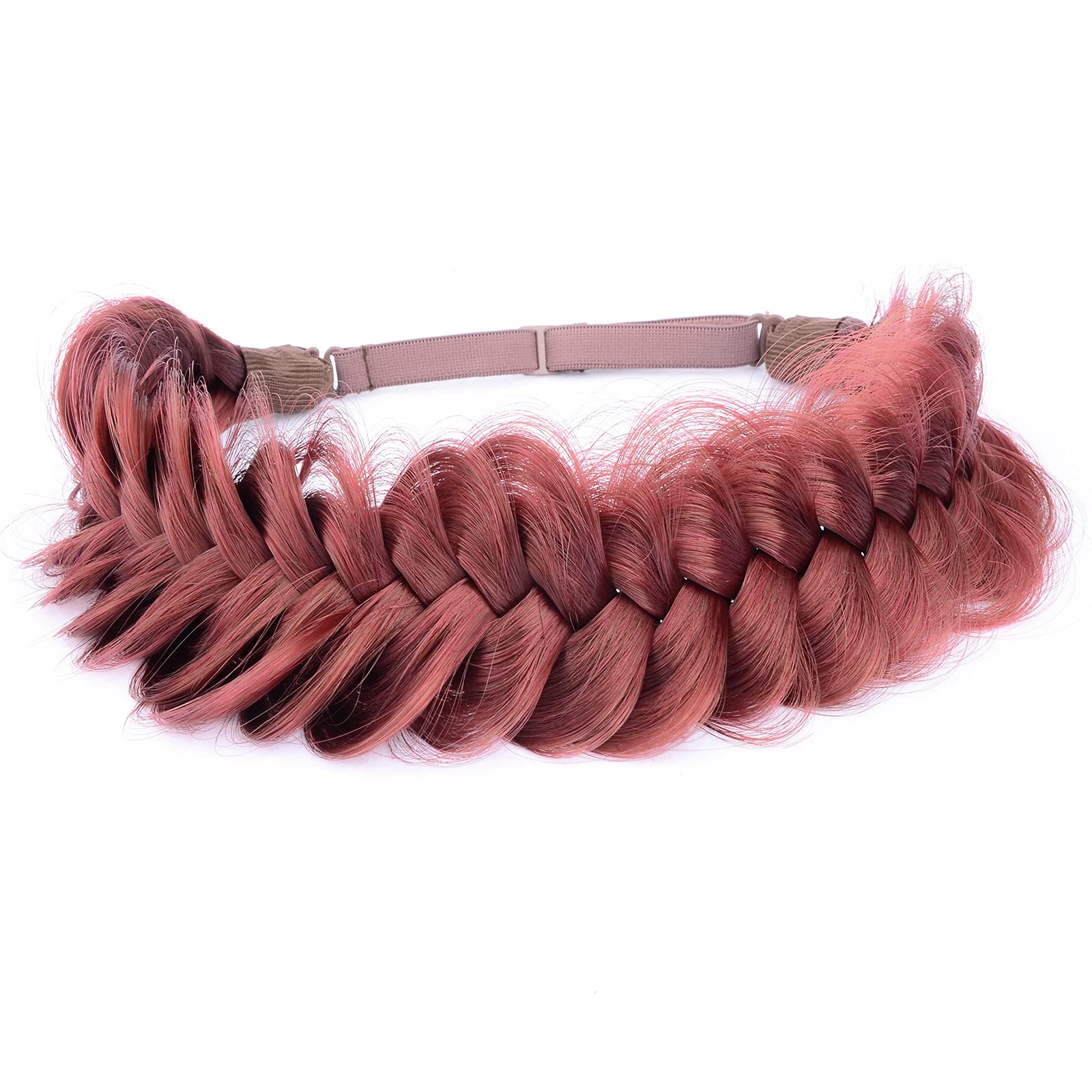 Messy Wide 2 Strands Synthetic Red Braided Headband - Classic Chunky Elastic Stretch Hairband for Women (Burgundy) | Perfect for Cosplay, Halloween Costumes & Everyday Boho Style