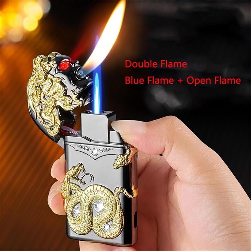 Dual Flame Butane Lighter - Windproof Torch for Cigarettes Indoor & Outdoor Use