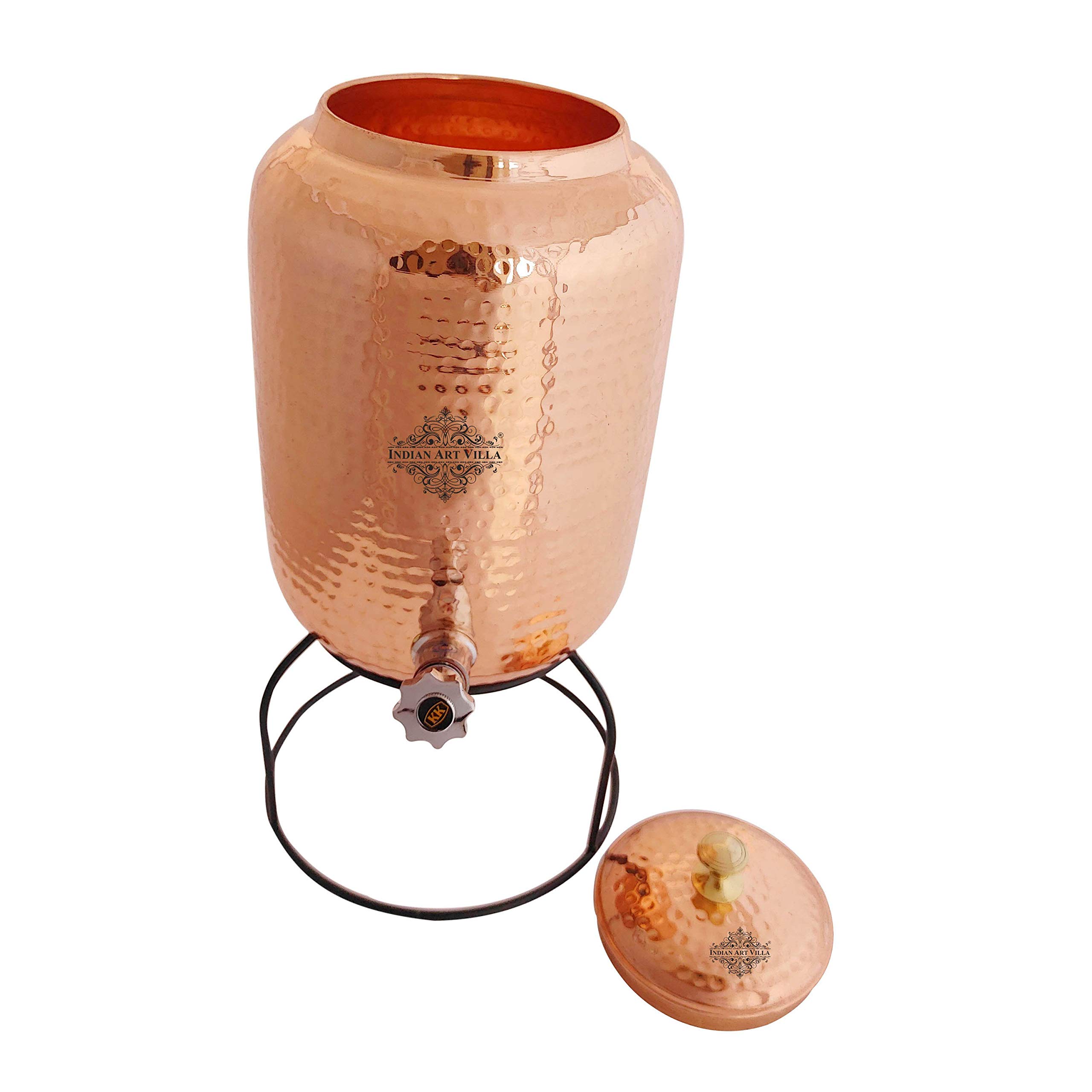 Indian Art Villa Hammered Design Copper Water Pot with Stand - 135 Oz Capacity for Storage & Kitchenware - Perfect for Home, Office, and Ayurvedic Water Purification
