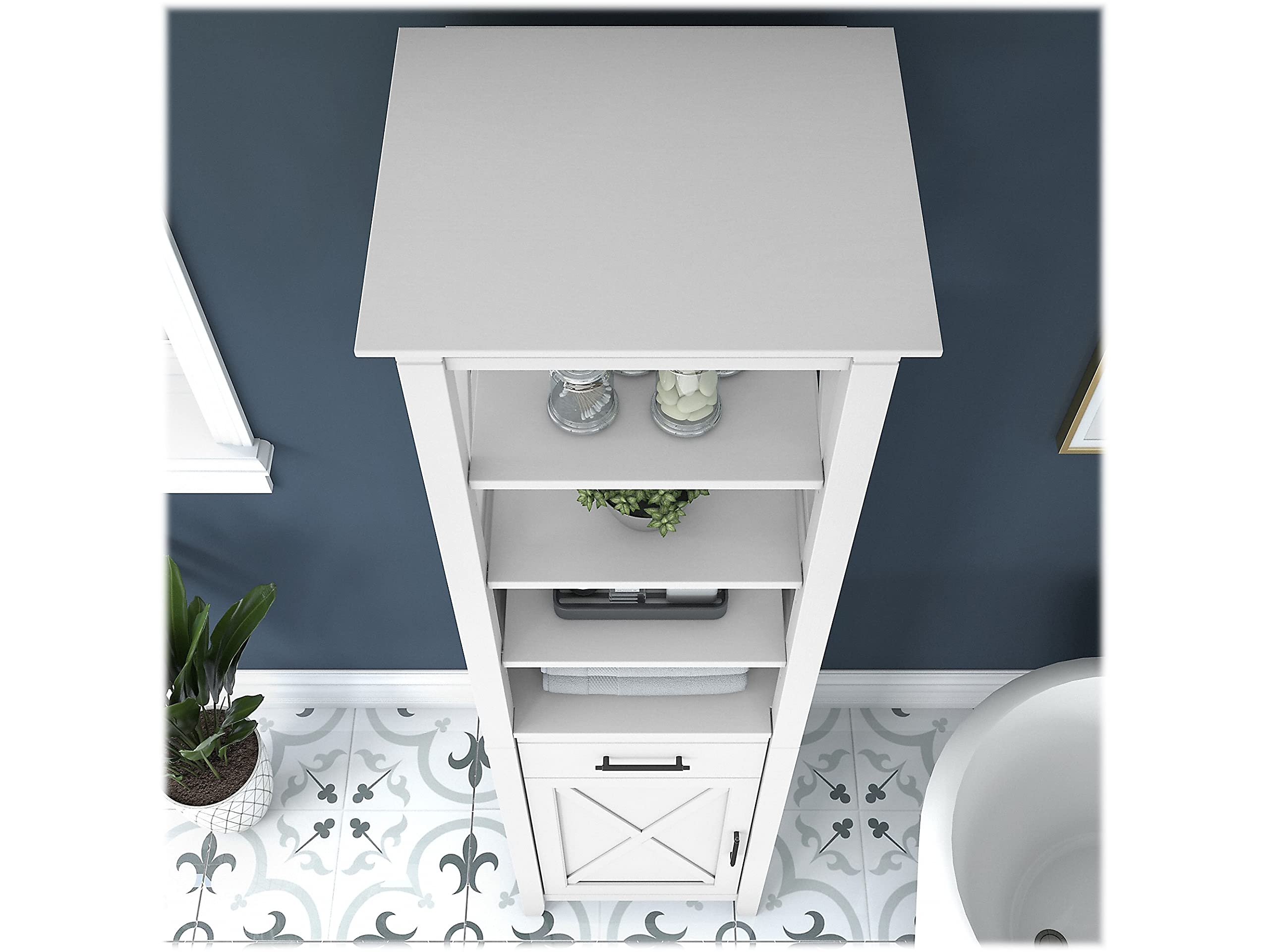 Bush Furniture Key West Tall Bathroom Storage Cabinet - White Ash Finish | Bathroom Organizer for Towels, Toiletries & Essentials | Space-Saving Storage Solution for Small Bathrooms