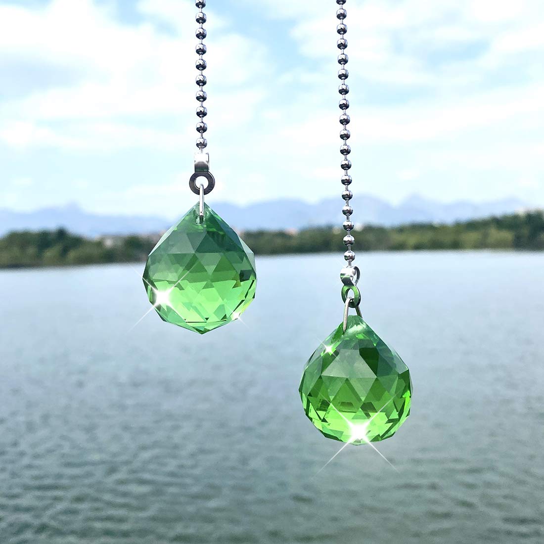 2-Pack 30mm Green Prism Ball Ceiling Fan Pull Chain with Decorative Light Bulb & Cord - Perfect for Home, Bedroom, Living Room Fan Replacement & DIY Lighting Upgrade