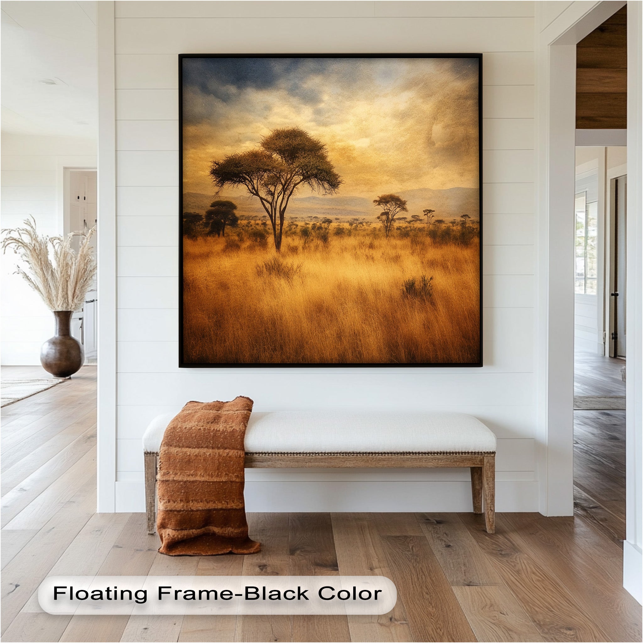 African Savanna Tree Landscape Oil Painting Wall Art - Handmade Canvas Artwork for Living Room, Bedroom & Office Decor