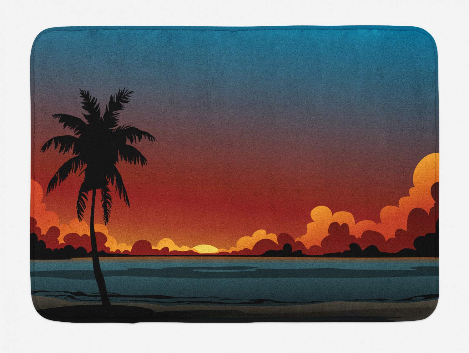 Ambesonne Fiji Plush Bath Mat - Non-Slip Bathroom Rug with Sunset Scene Design, 30.2 x 20 Inches, Multicolor - Perfect for Spa-Like Bathroom Decor & Cozy Home Comfort