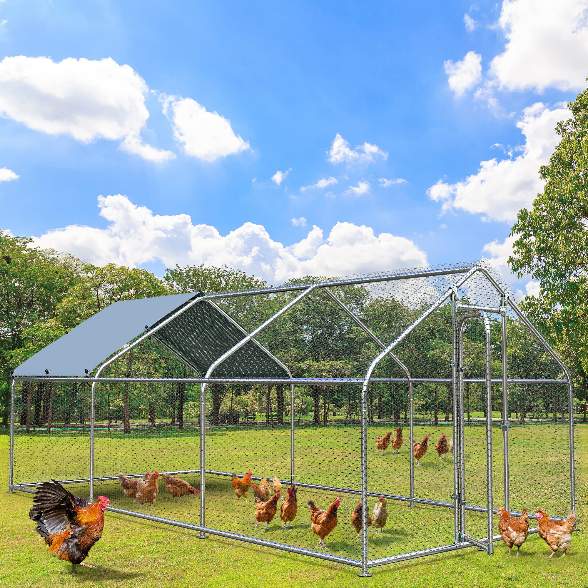 YITAHOME Large Walk-In Metal Chicken Coop - Spire Shaped Poultry Cage for Hens, Ducks & Rabbits with Waterproof Cover - Outdoor Backyard Farm Use (3 Cages) | Perfect for Free-Range Poultry, Small Animal Shelter & Garden Protection