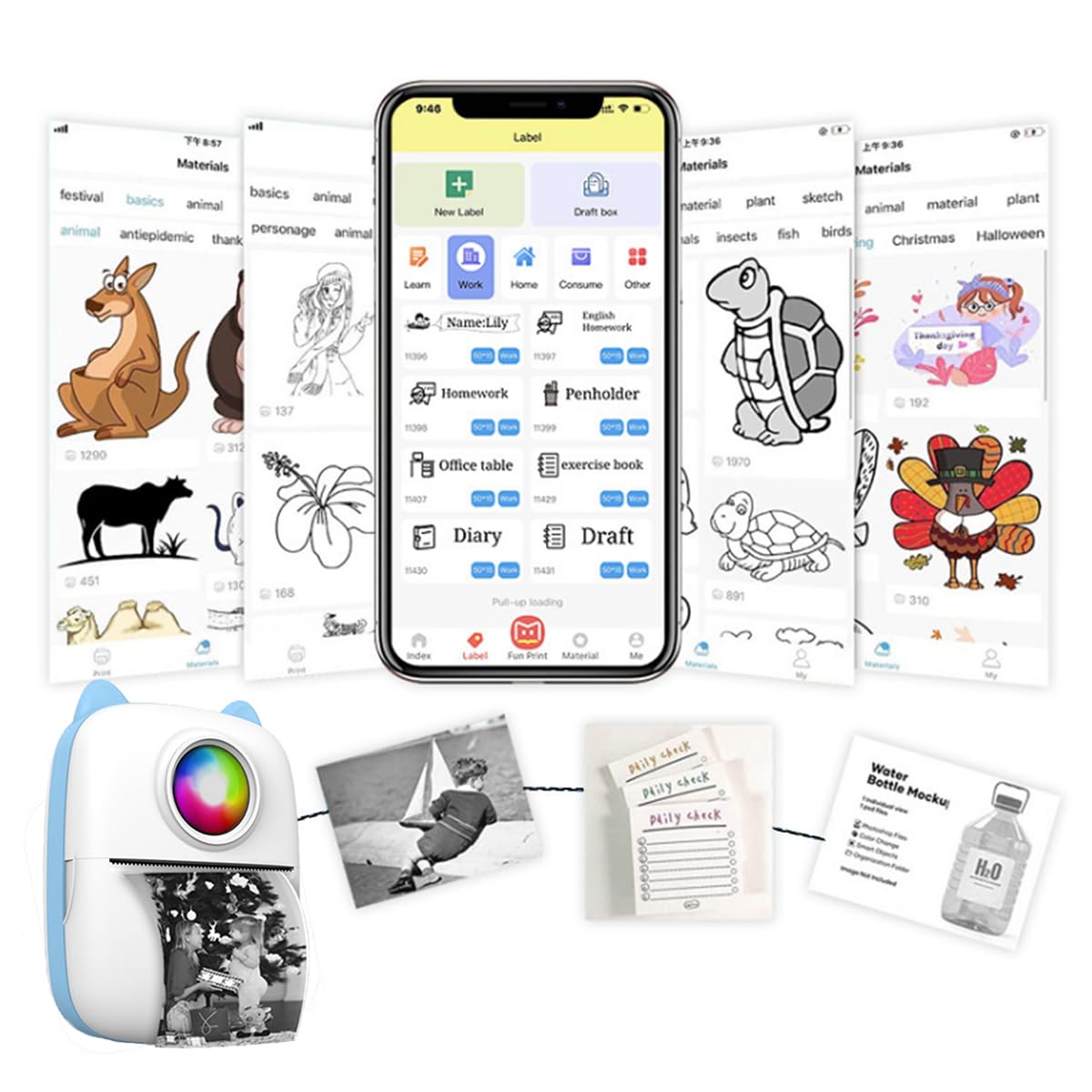 Mini Bluetooth Sticker Printer - Portable Thermal Photo Printer for iPhone, Smart Note Buddy with 10 Rolls Thermal Paper - Perfect for Journaling, Memos, Scrapbooking & DIY Crafts