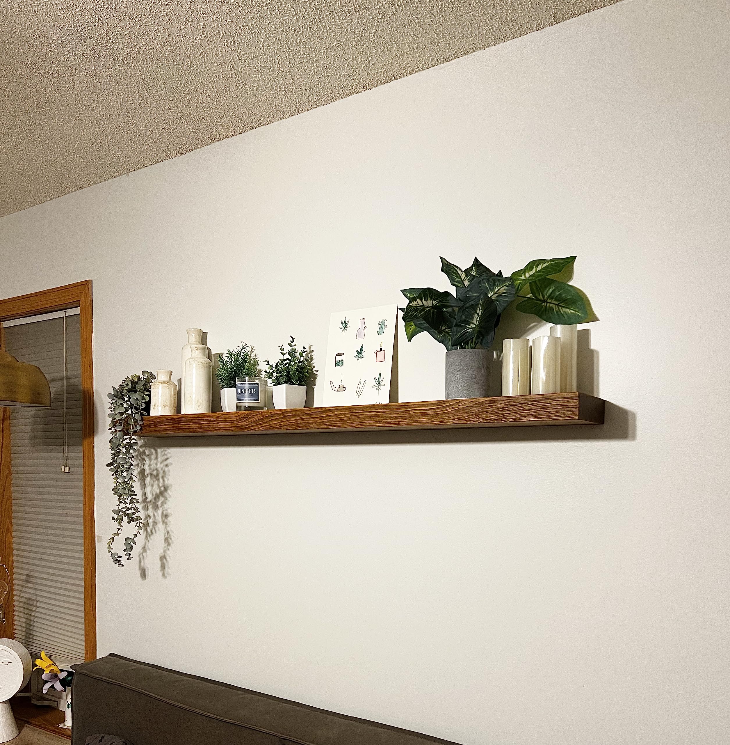 Joel's Antiques - 48 Inch Natural Wood Floating Shelves for Wall - Heavy Duty Rustic Wall Shelves - Medium Brown 48x6x2 Inches - Perfect for Bedroom, Living Room, Kitchen Decor - Wall Storage for Books, Plants, Photos and Home Organization