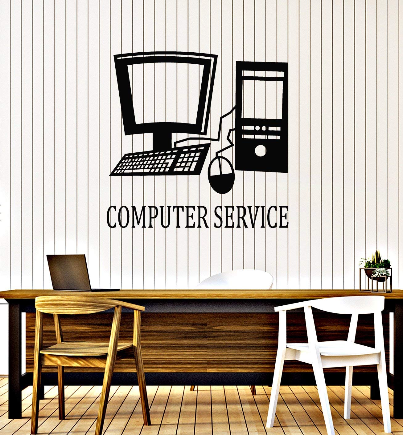 Vinyl Wall Decal for PC Computer Laptop Service Repair Programmer - Large Black Sticker Mural for Office, Home, or Tech Room Decor (g4137)