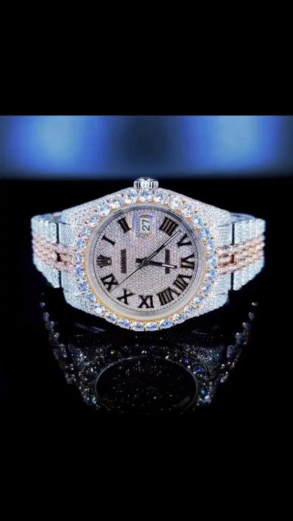 8 Iced Out Diamond Moissanite White Watch - Luxury Hip Hop Bling Watch for Men & Women - Perfect for Parties, Gifts & Special Occasions