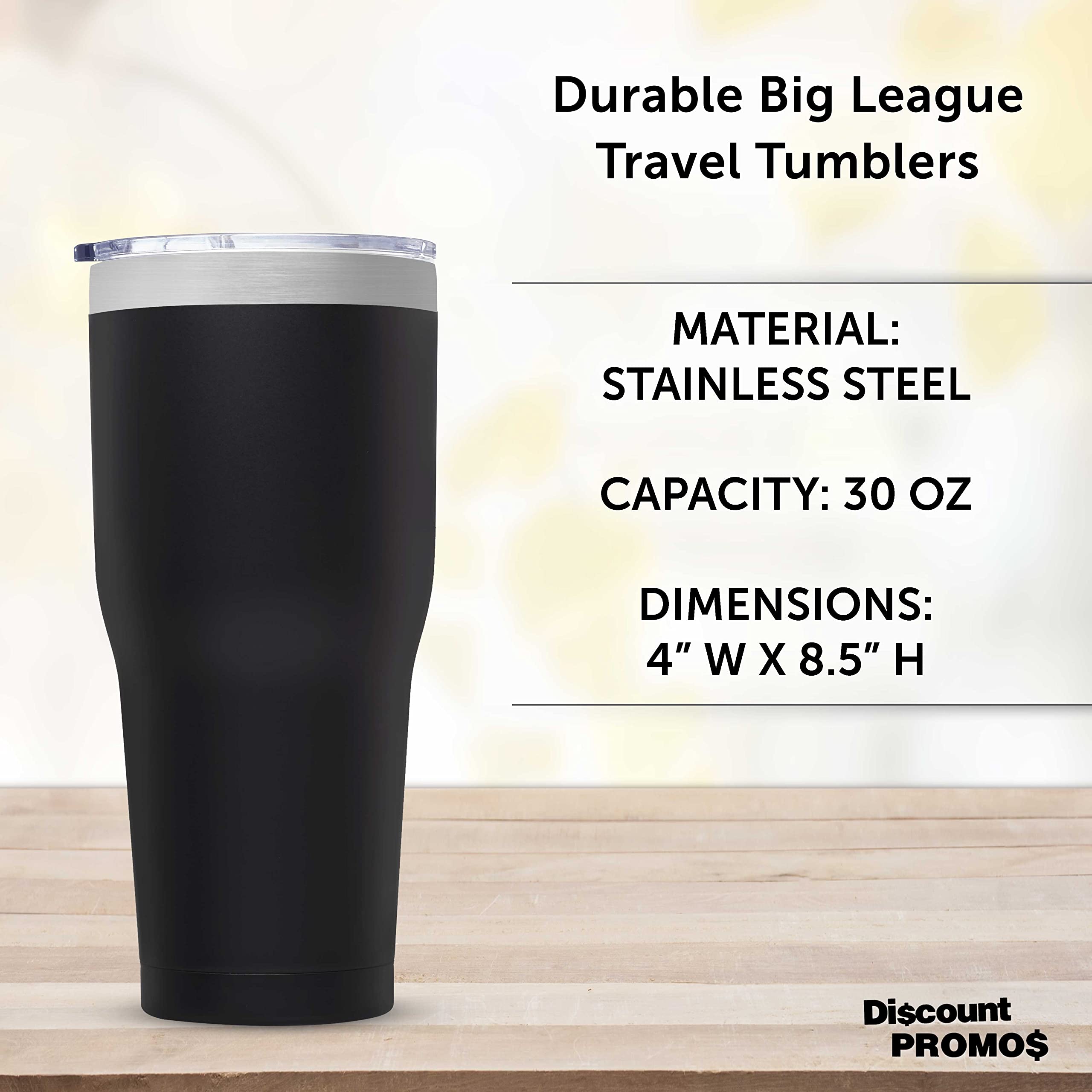 Big League Travel Tumblers 30 oz. Set of 6 - Double Wall Insulated Stainless Steel Cups for Coffee, Tea, Hot Cocoa & Cold Drinks - Bulk Pack (Black) - Perfect for Camping, Office, Gym & Outdoor Activities