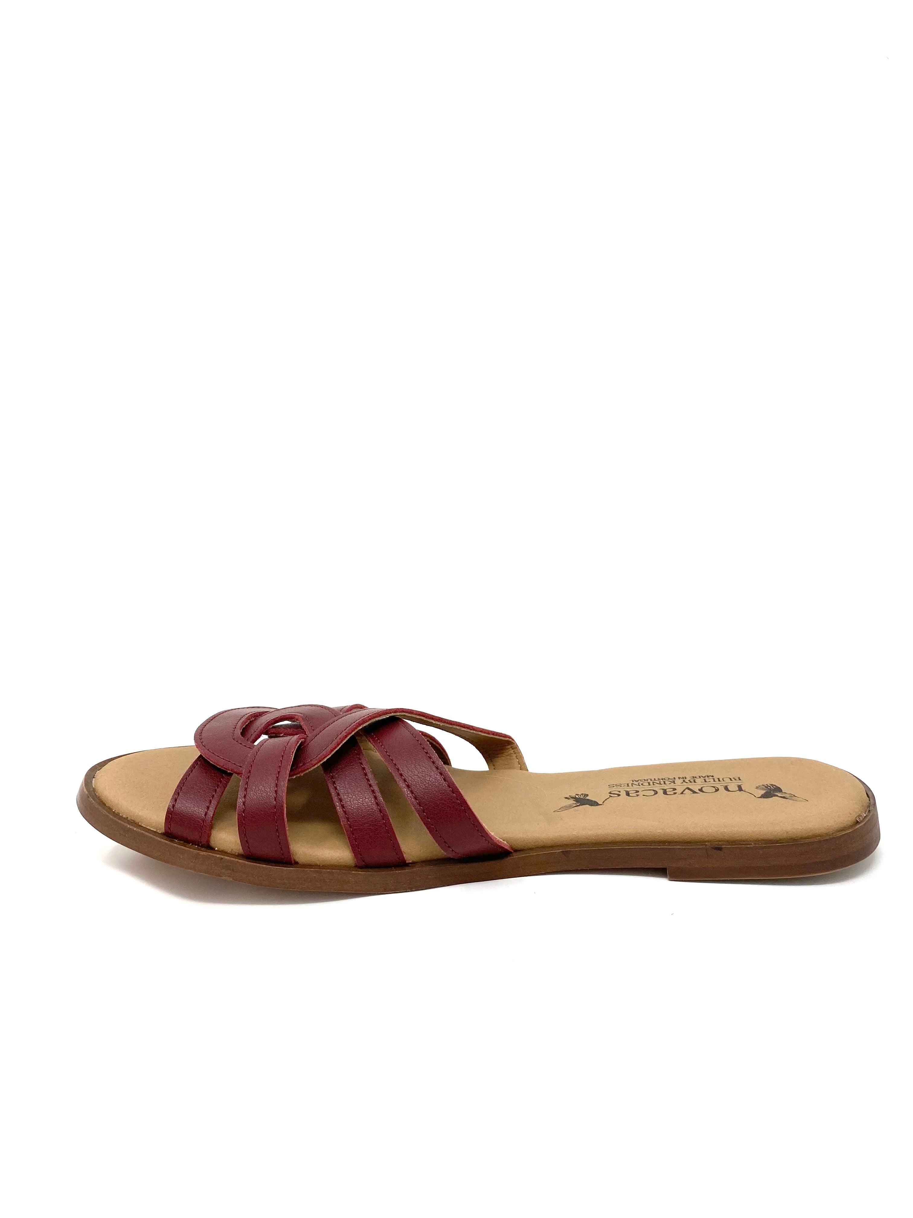 Novacas Clarissa Bordeaux Leather Slide Sandals - Comfortable & Stylish Women's Shoes for Casual Wear, Beach, and Summer Outfits
