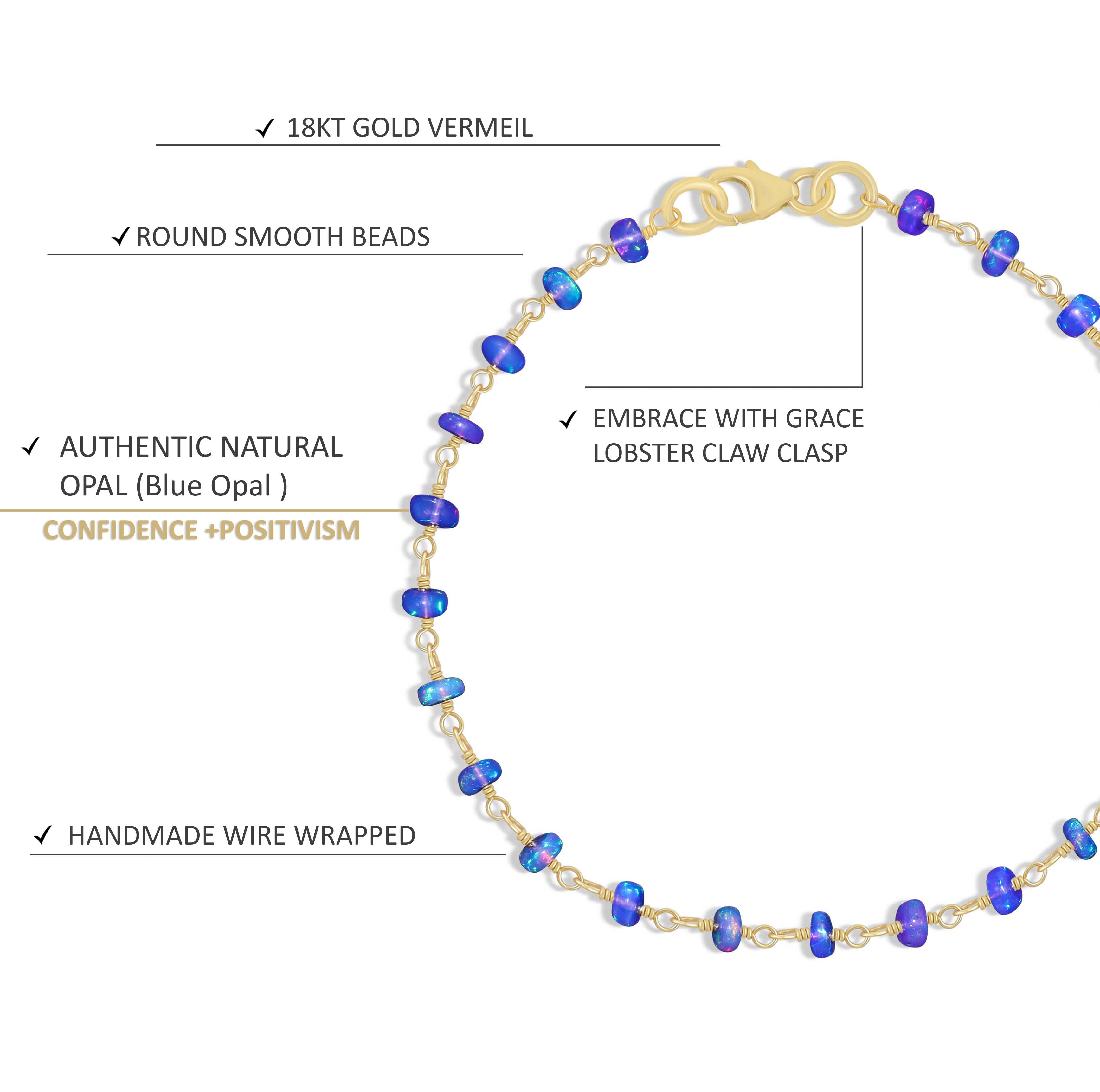 Natural Blue Opal Wire Wrap Beaded Bracelet - Gold Filled Adjustable Bangle for Women - Boho Chic Jewelry for Everyday Wear, Gift Giving & Special Occasions