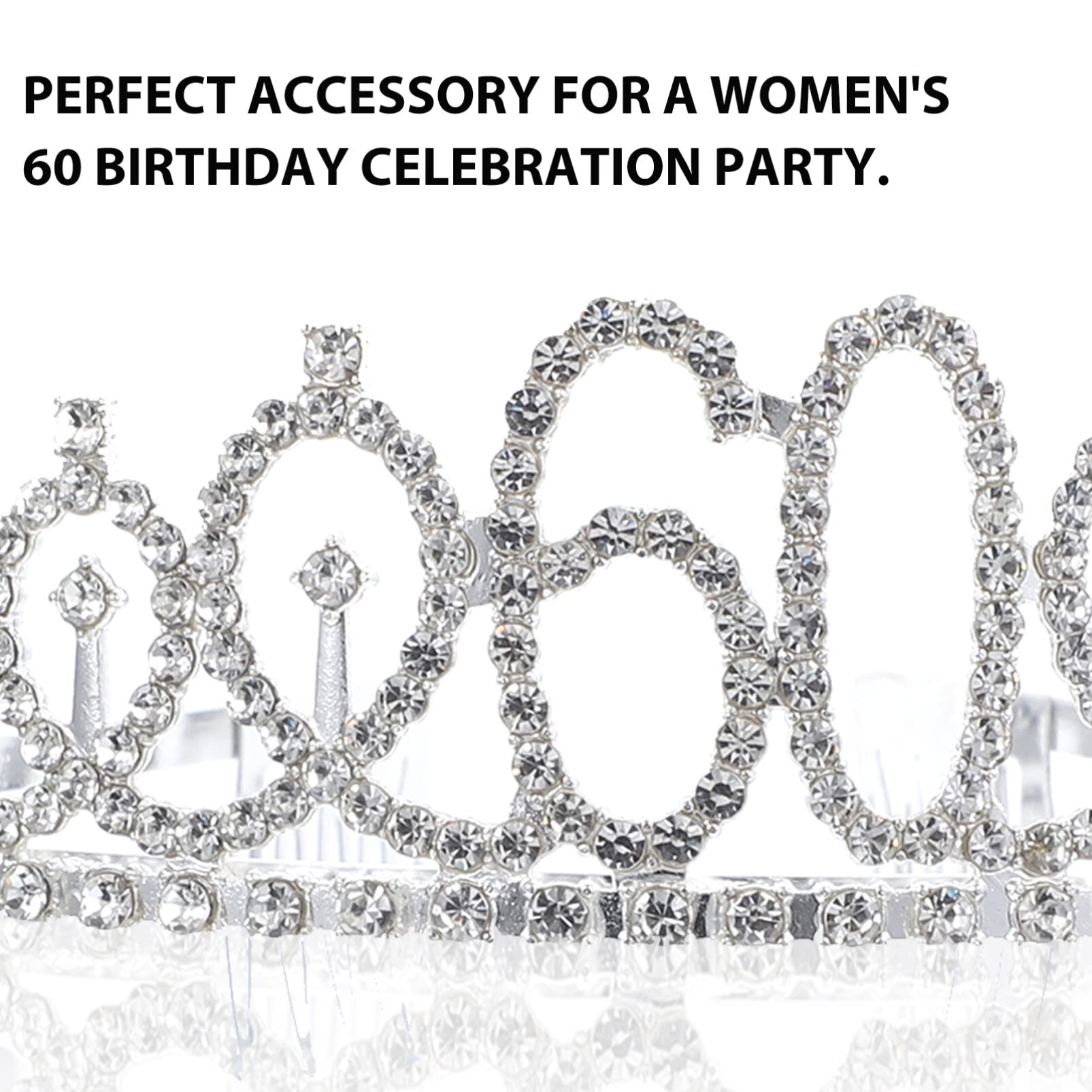 Frcolor Rhinestone Birthday Crown - Elegant 60th Birthday Tiara with Combs for Women, Mothers & Grandmothers | Perfect for Milestone Celebrations, Queen-Themed Parties & Special Occasions
