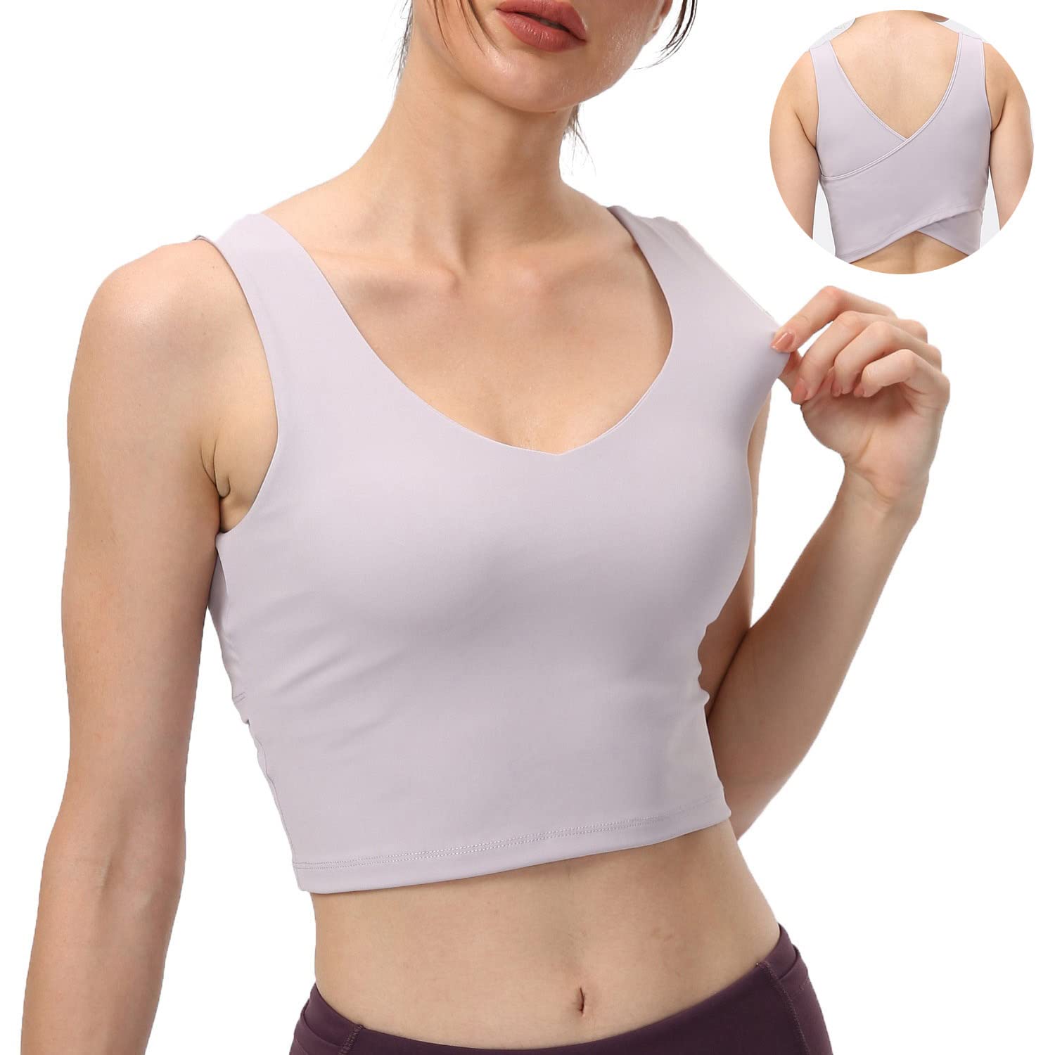 Wirefree Padded Women's Longline Cross Back Yoga Sports Bra - Gym Running Workout Crop Tank Top for Yoga, Pilates & Fitness Training