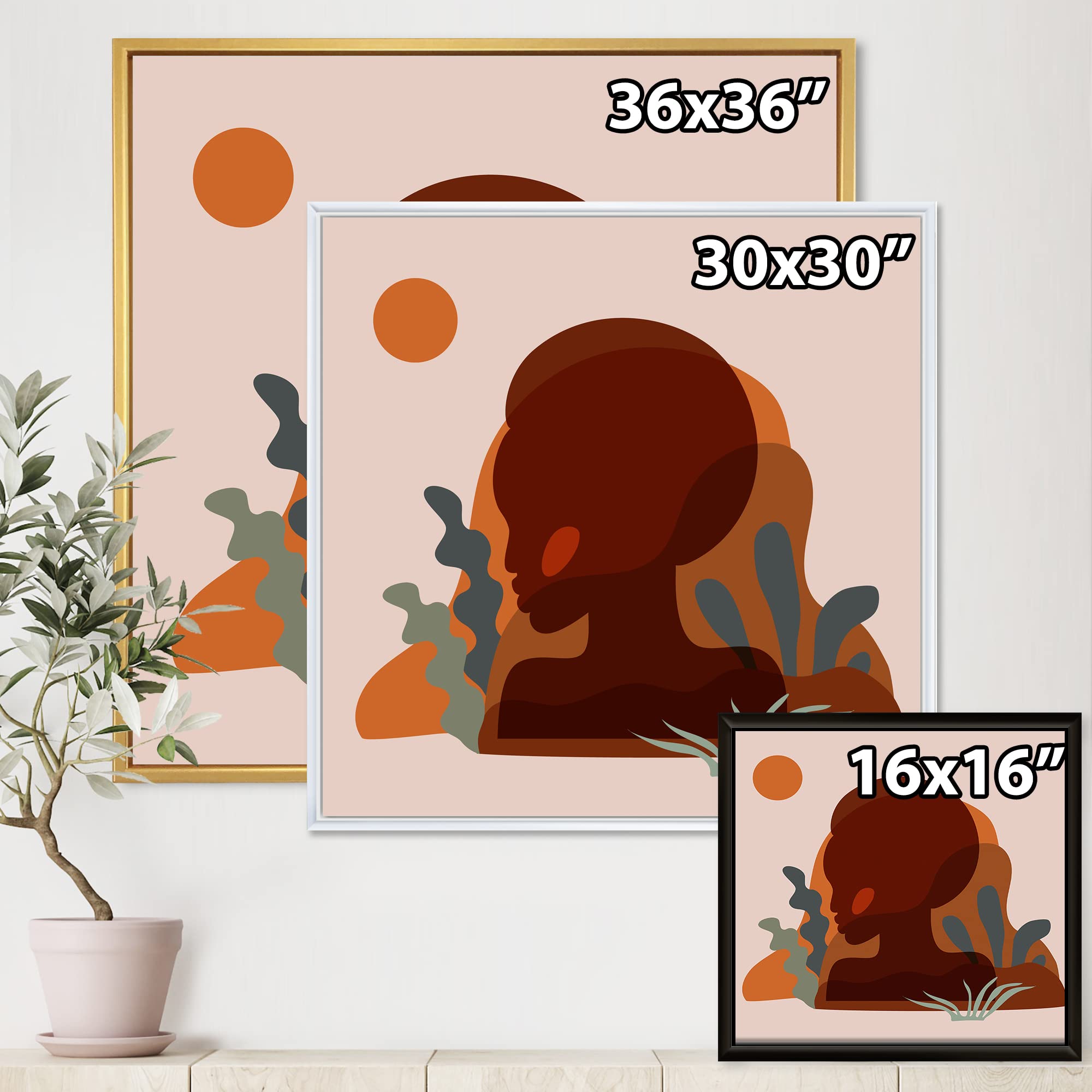 Minimalist African American Woman Silhouette Canvas Wall Art - Modern Framed Print for Living Room, Bedroom & Office Decor