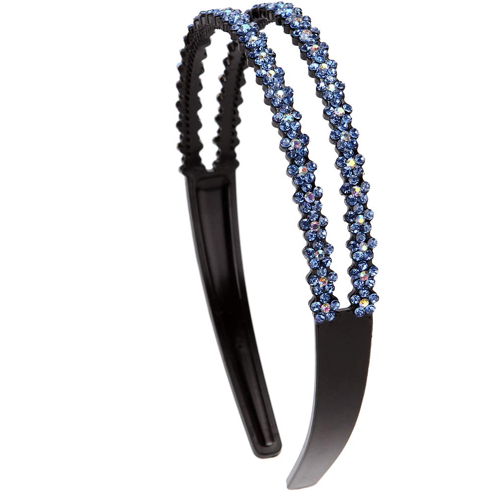 LONEEDY 3 Pack Fashion Rhinestone Crystal Headbands for Women - Double Row Non-Slip Teeth Hair Accessories (Silver, Gold, Light Blue) | Perfect for Weddings, Parties, and Everyday Glamour