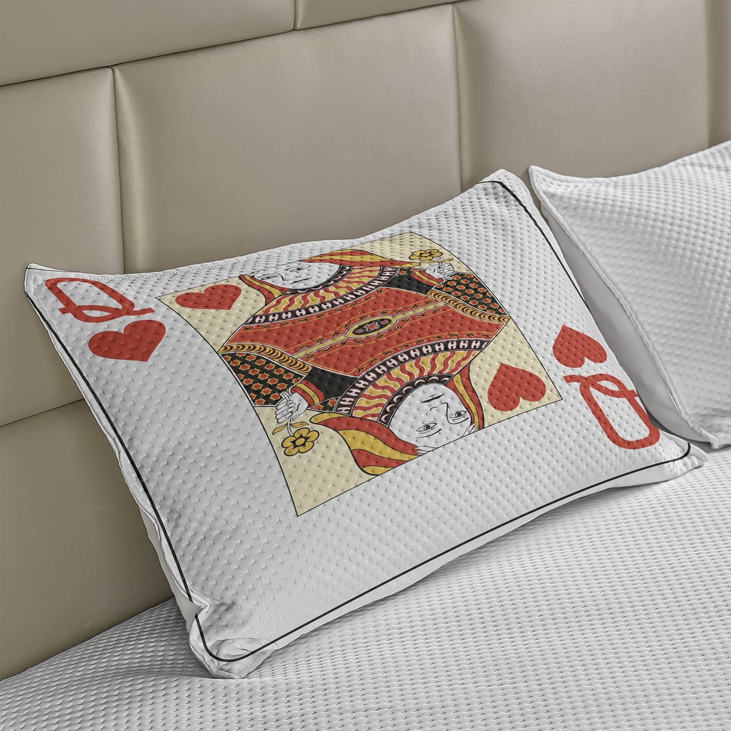 Ambesonne Queen Knitted Quilt Pillow Cover - Queen of Hearts Playing Card Casino Design for Gambling & Poker Games - Standard Queen Size 30