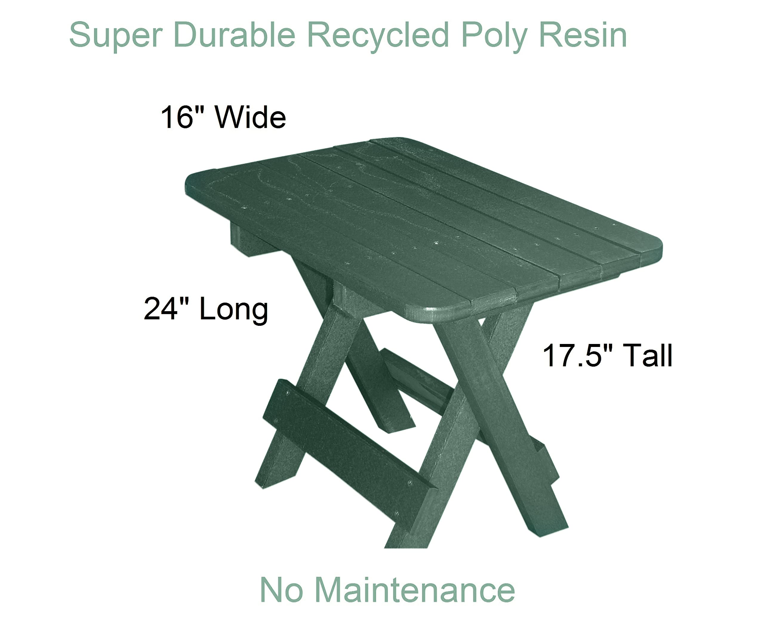 Phat Tommy Folding Outdoor Patio Side Table - Weatherproof Poly Adirondack End Table for Garden, Deck, Balcony - Perfect for Drinks, Books & Outdoor Relaxation (Green)