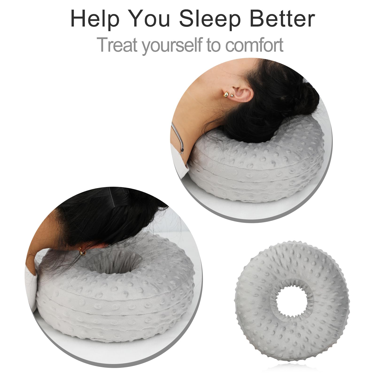 Ear Piercing Pillow for Side Sleepers - Soft Minky Dot Donut Pillow with Washable Cover for Ear Pain Relief & Pressure Sores Prevention - Light Gray - Perfect for Post-Piercing Care, Tummy Time & Comfortable Sleeping