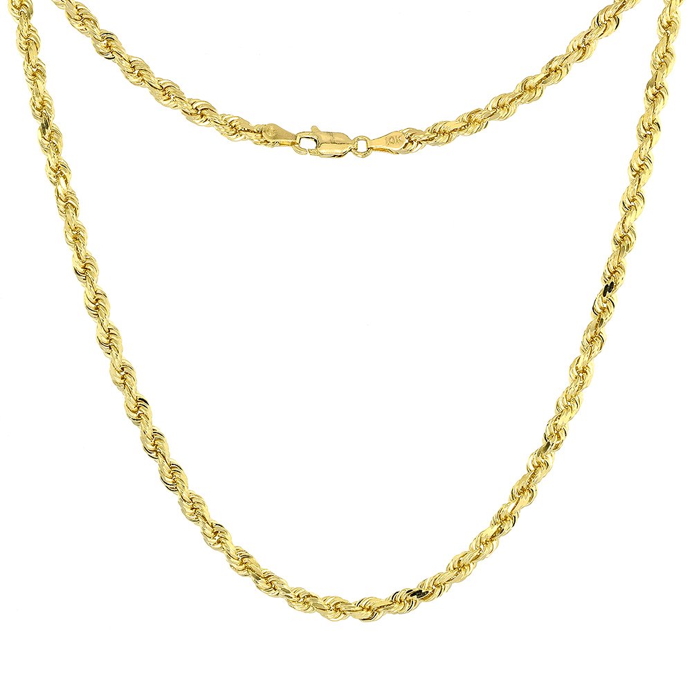 14K Solid Yellow Gold 4mm Diamond Cut Rope Chain Necklace & Bracelet Set for Men and Women (8-30 inches) - Perfect for Gifts, Anniversaries, and Everyday Luxury Wear