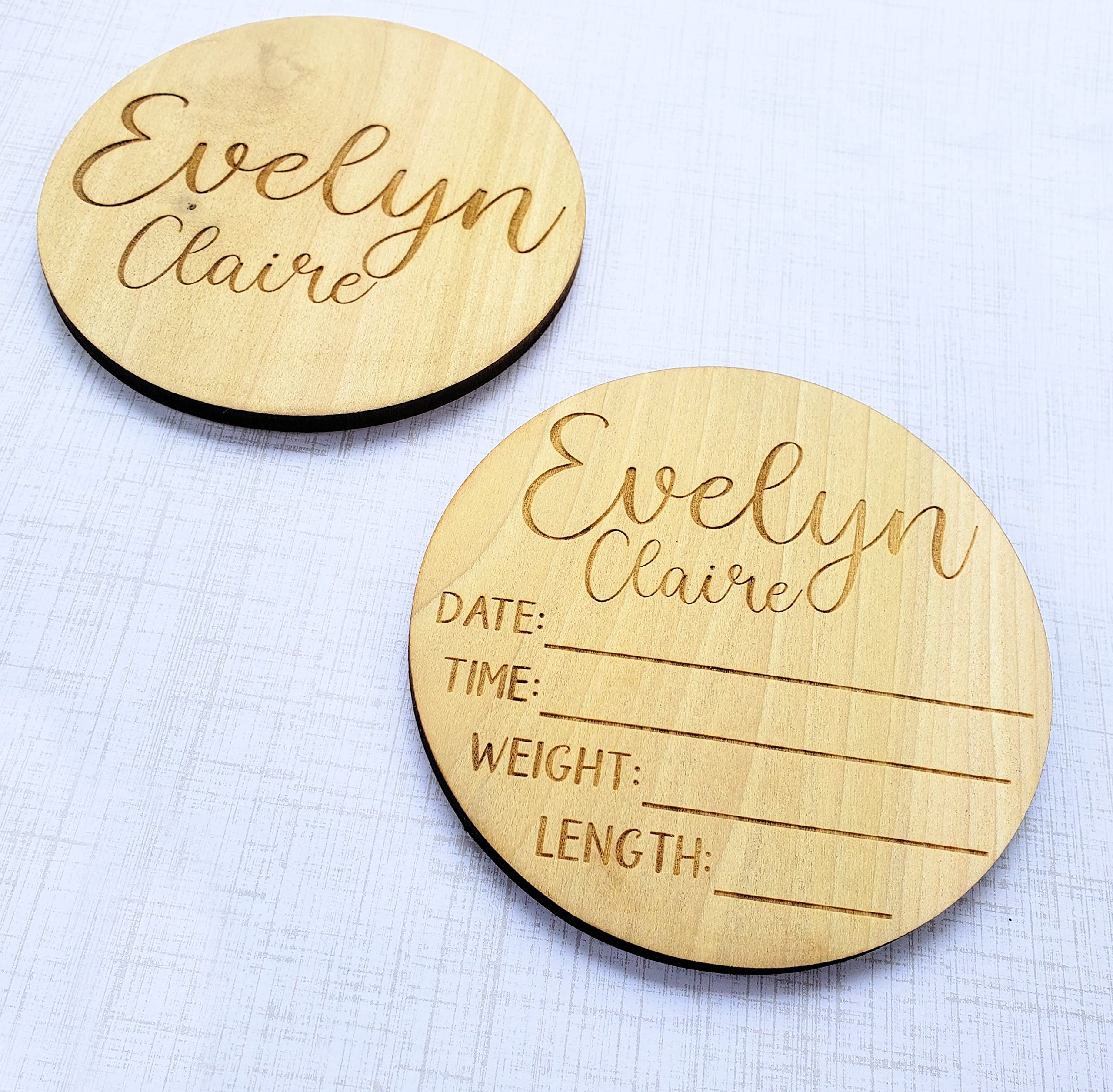 Custom Baby Birth Stat Sign - Personalized Wood Round for Newborn Name Announcement & Milestone Keepsake (5 Inch, Name Only & Name with Lines) - Perfect for Nursery Decor, Baby Showers, and Gender Reveal Parties