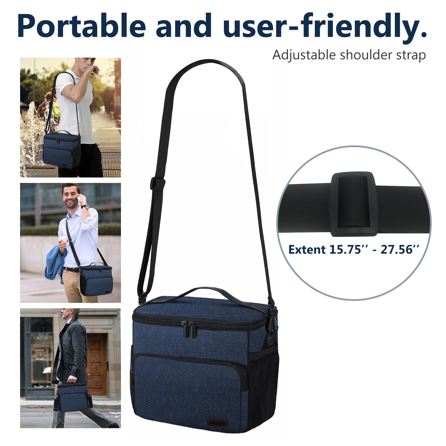 Gloppie Insulated Lunch Box for Men & Women - Reusable Cooler Lunch Bag with Leakproof Design, Perfect for Office, School, Picnic & Outdoor Activities - Blue