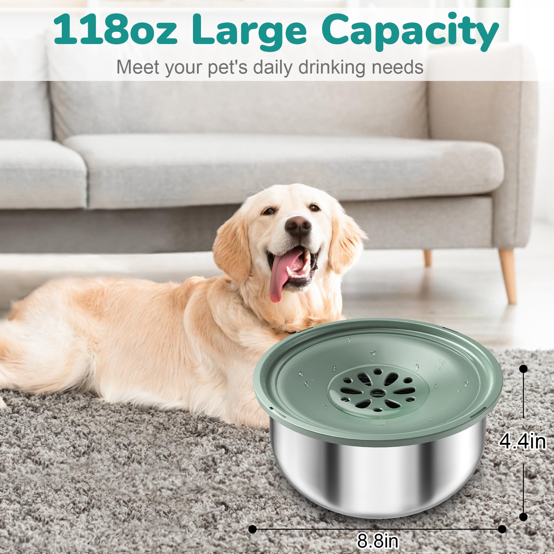 Ormalla No Spill Dog Water Bowl - 3.5L/118oz Stainless Steel Pet Bowl for Messy Drinkers | Spill-Proof Slow Drinking Design for Dogs & Cats | Perfect for Travel, Car, Home & Outdoor Use