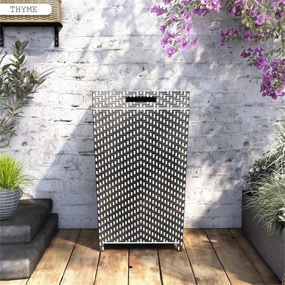 Furniture of America Azur Outdoor Trash Can - Black Aluminum & Wicker Waste Bin for Patio, Garden, and Poolside Use