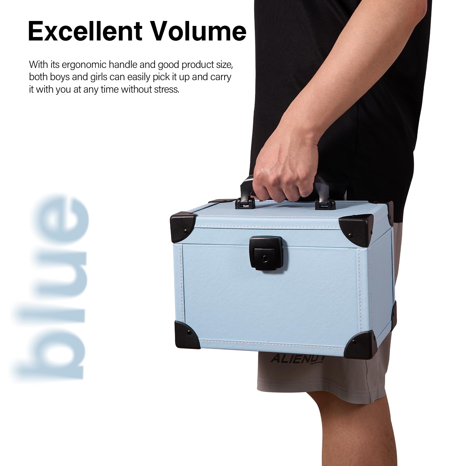 11.2 x 6.9 x 7.5 Inch Childproof Medicine Lock Box with Key - Portable Blue Medication Organizer & Secure Storage Case - Perfect for Home, Travel, and Child Safety