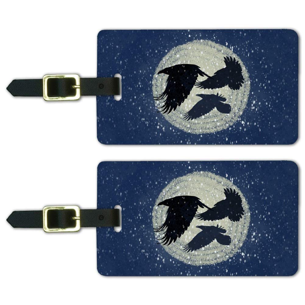 Ravens Flying Through Snow Luggage ID Tags - Set of 2 Personalized Suitcase Tags for Carry-On Bags | Perfect for Travel Identification & Gift Giving