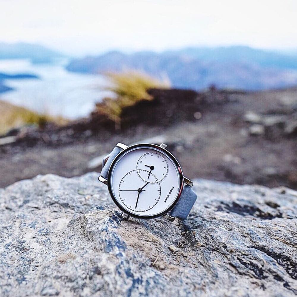 ARIES GOLD WANDERER Silver Stainless Steel Women's Watch with Grey Leather Strap - Model L5027SW - Perfect for Everyday Wear, Office & Casual Outings